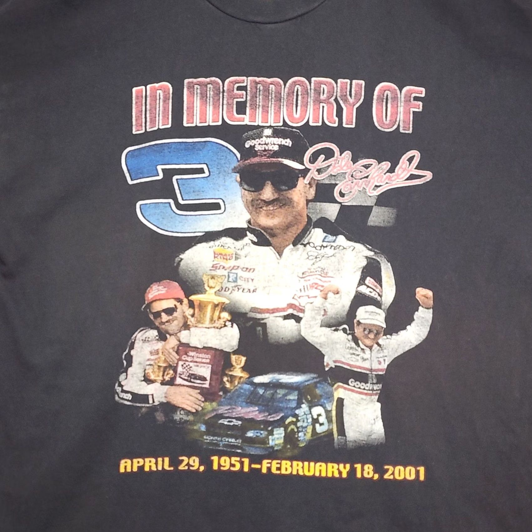 Vintage Dale Earnhardt Sr #3 Memorial T Shirt 2001 NASCAR In Memory Racing Black Tee Men XL Regular Mens Men Black Tee Size US XL / EU 56 / 4 - 3 Thumbnail