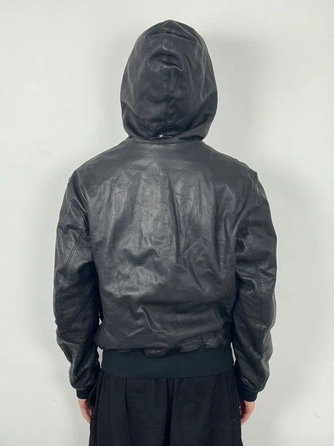 Armani 2000s Armani Black Hooded Bomber Leather Jacket Size US M / EU 48-50 / 2 - 3 Thumbnail
