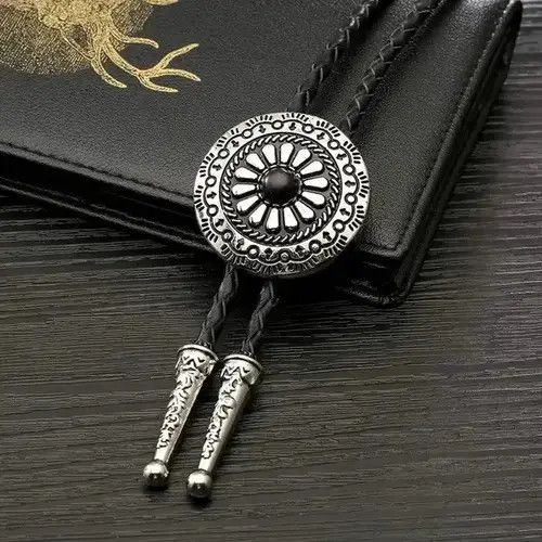 VIBE Vintage Metal Flower Leather Rope Bolo Tie Size ONE SIZE - 2 Thumbnail