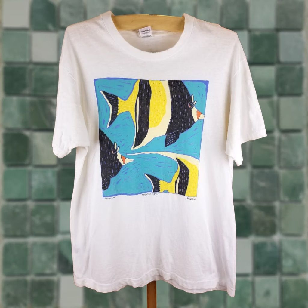 Fruit Of The Loom VINTAGE 90' MOORISH IDOLS FISH WHITE SINGLE STITCH COTTON T-SHIRT SZ XLARGE Size US XL / EU 56 / 4 - 1 Thumbnail