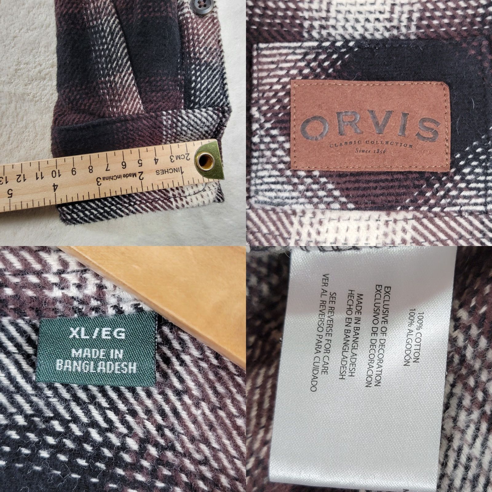 Orvis Orvis Shirt Plaid Heavyweight Long Sleeve Button-Up XL Mens Brown Cotton Flannel Size US XL / EU 56 / 4 - 9 Thumbnail
