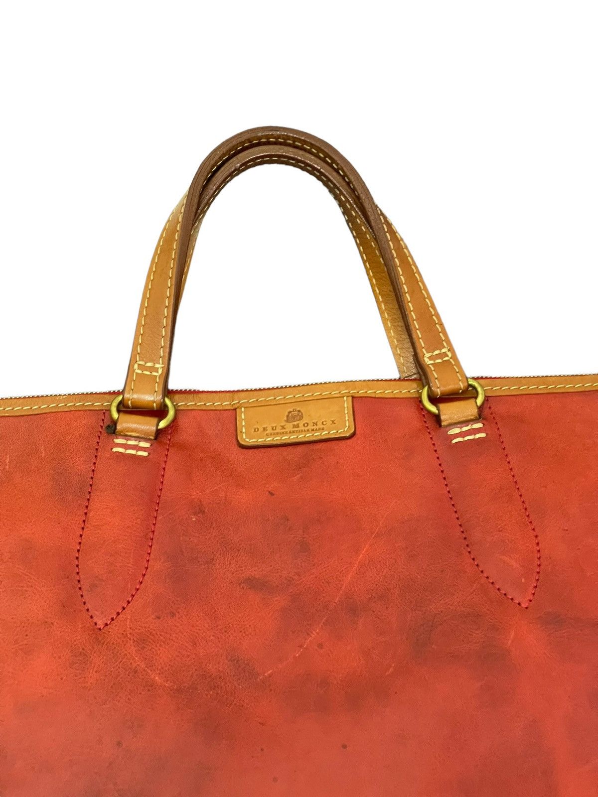 Japanese Brand Full Leather Patina Red Deux Moncx Artisan Made Hand Bag 4🟩 Size ONE SIZE - 11 Thumbnail