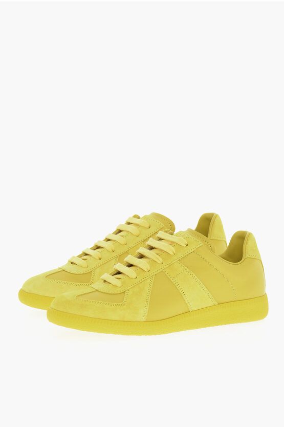 image of Maison Margiela Mm22 Ton On Ton Suede And Leather Low-Top Sneakers in Yellow, Women's (Size 7)