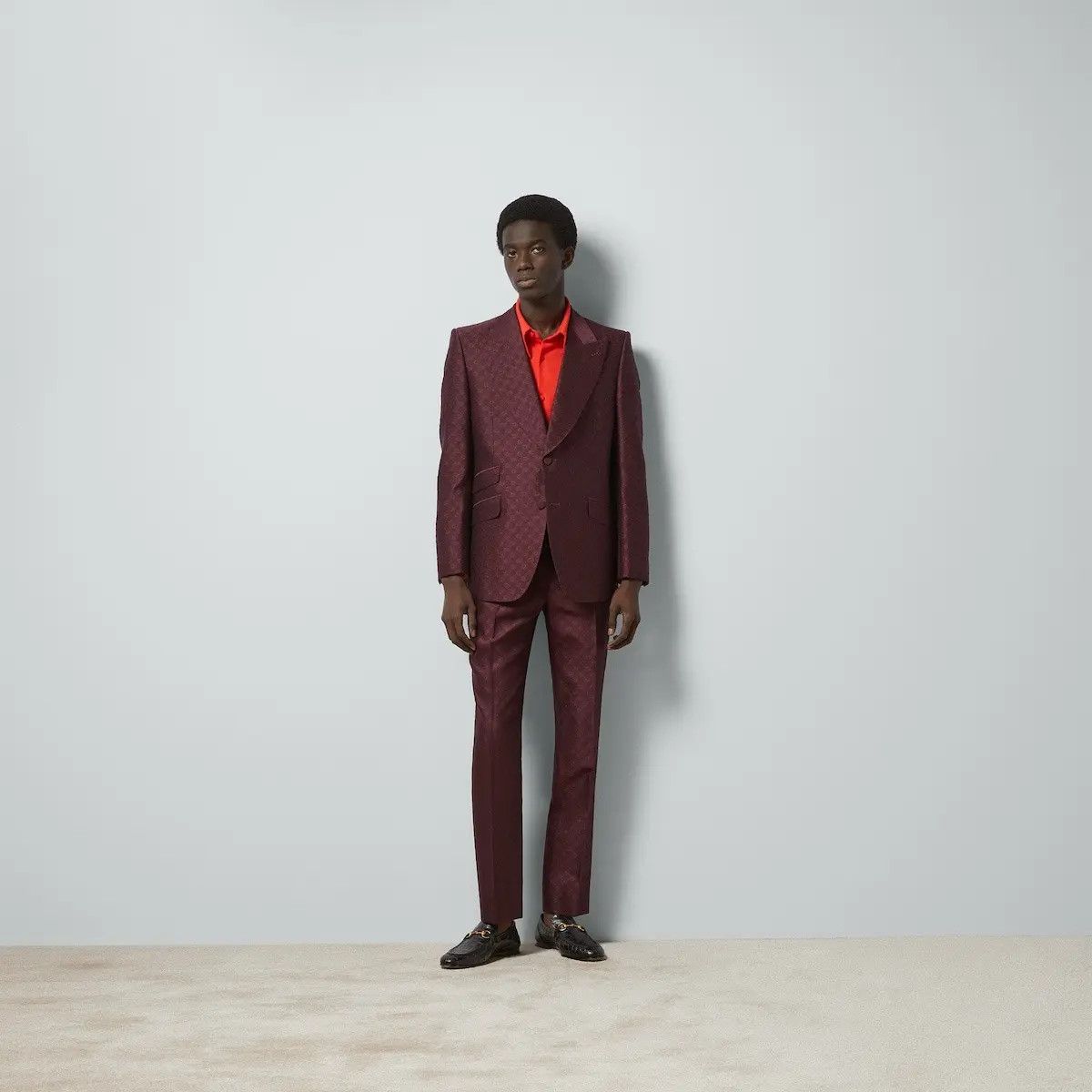 Gucci o1mt1gz0825 Horsebit Wool Silk Jacquard Jacket in Burgundy Size US XL / EU 56 / 4 - 2 Thumbnail