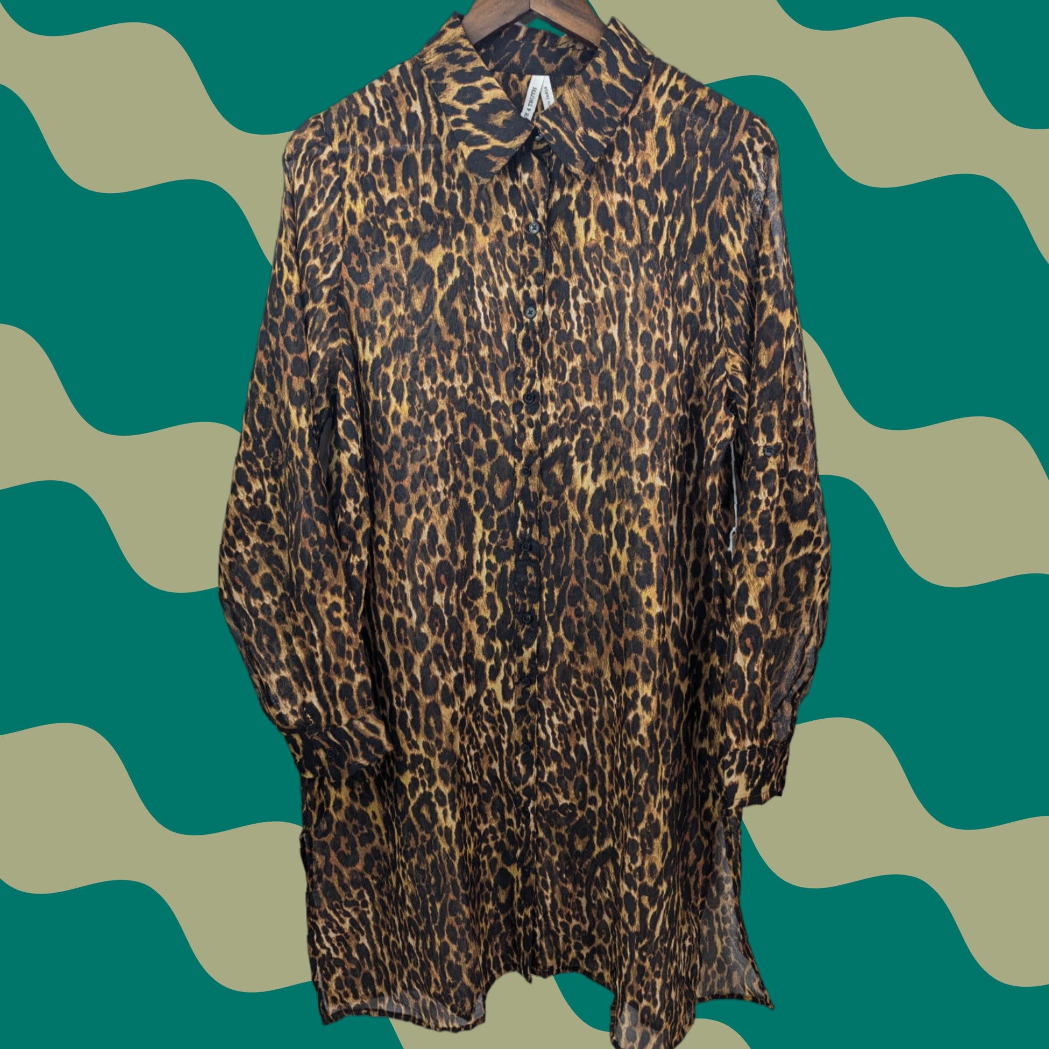 Vintage Live 4 Truth Shirt Women’s Large Leopard Print Button-Up Sheer Chiffon Blouse Size L / US 10 / IT 46 - 1 Thumbnail