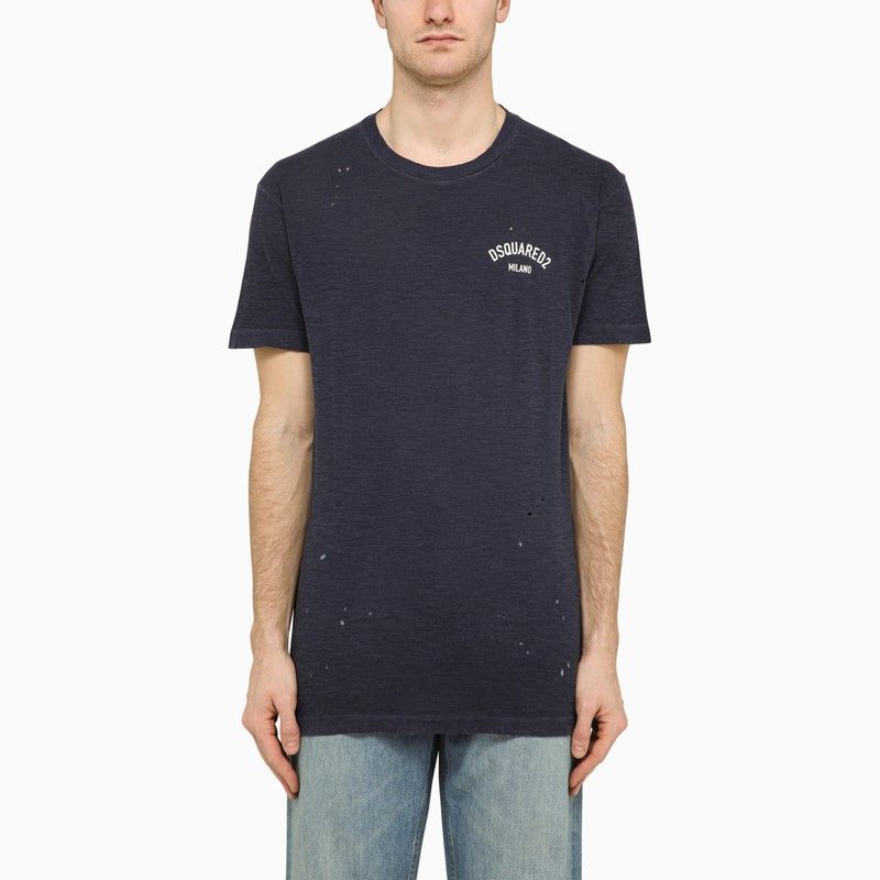 image of Dsquared2 Navy Blue Cotton Blend T-Shirt With Logo, Men's (Size XL)