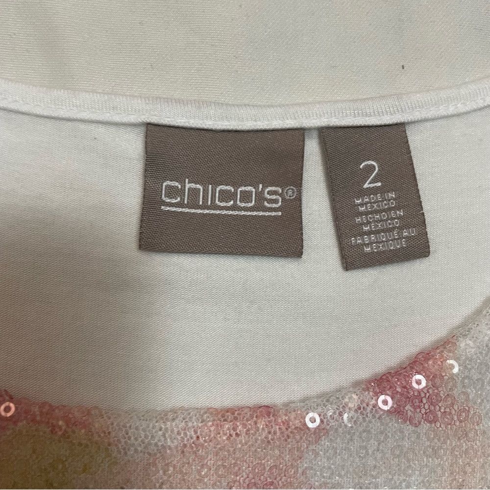 Chicos Chico's Watercolor Sequins Front Top T-Shirt Size 2 US L Size L / US 10 / IT 46 - 6 Thumbnail