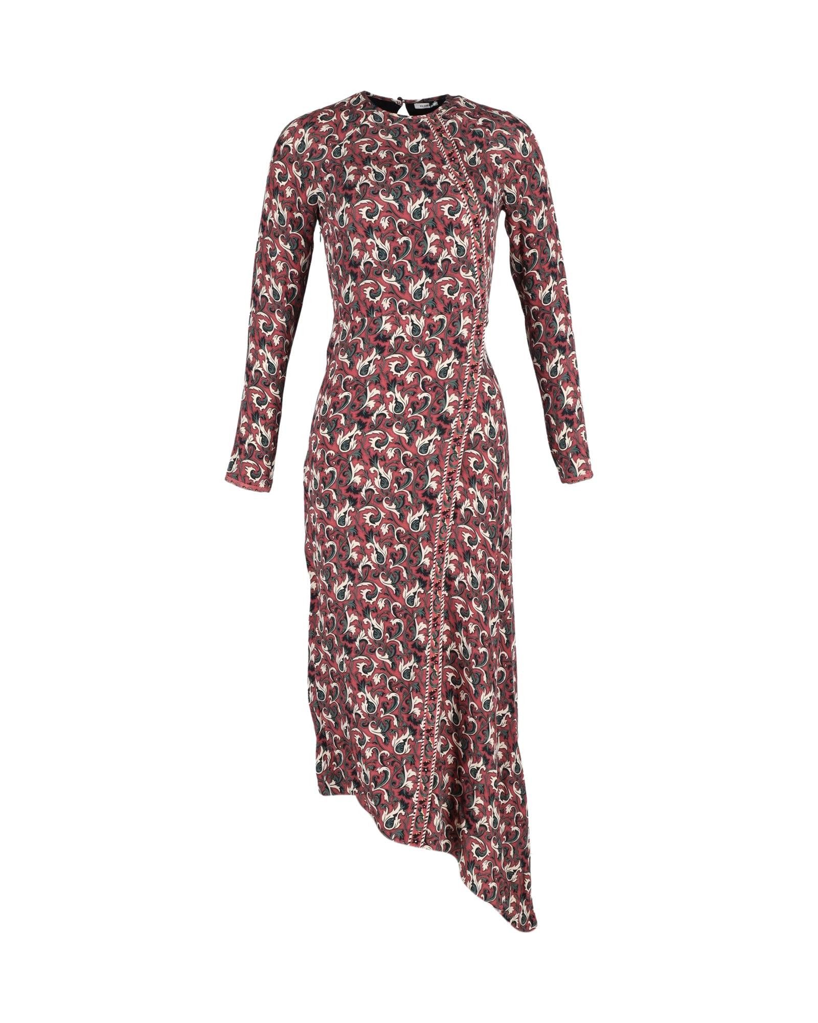 image of Vilshenko Printed Asymmetric Silk Dress In Burgundy, Women's (Size Medium)