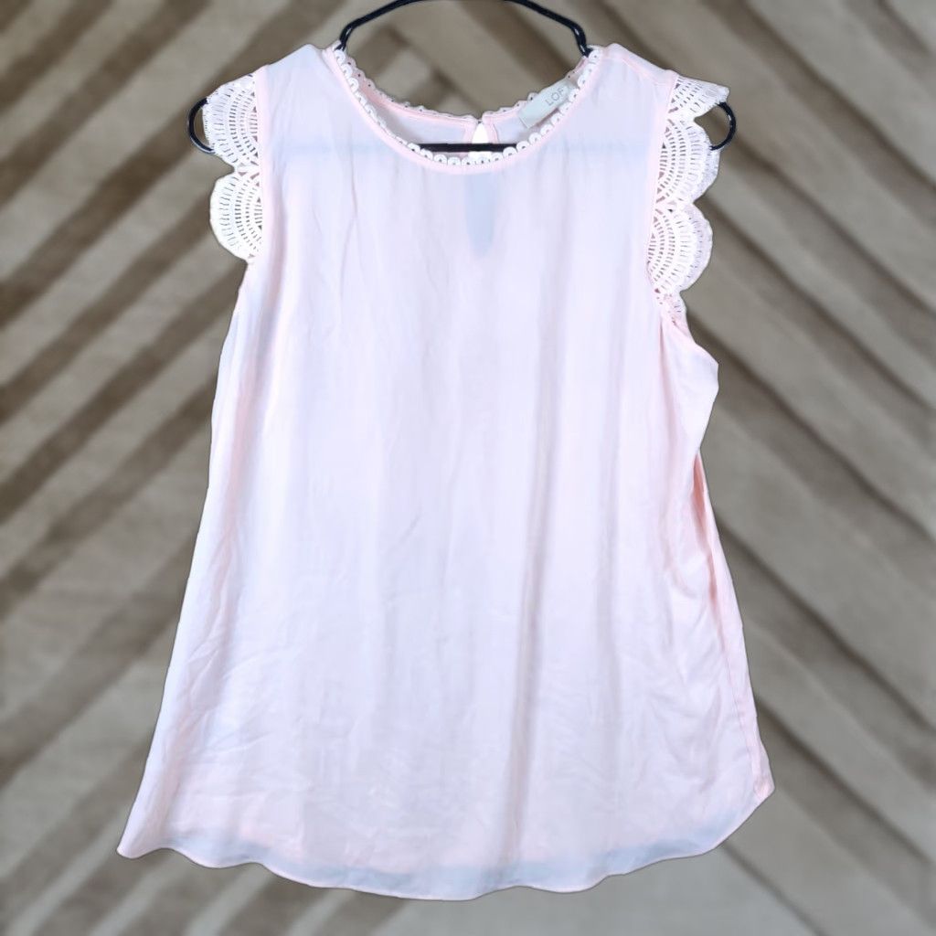Ann Taylor LOFT Womens Blouse Pink Sleeveless Crew Neck Tank Sheer Lightweight Chiffon M Casual Workwear Size M / US 6-8 / IT 42-44 - 1 Thumbnail