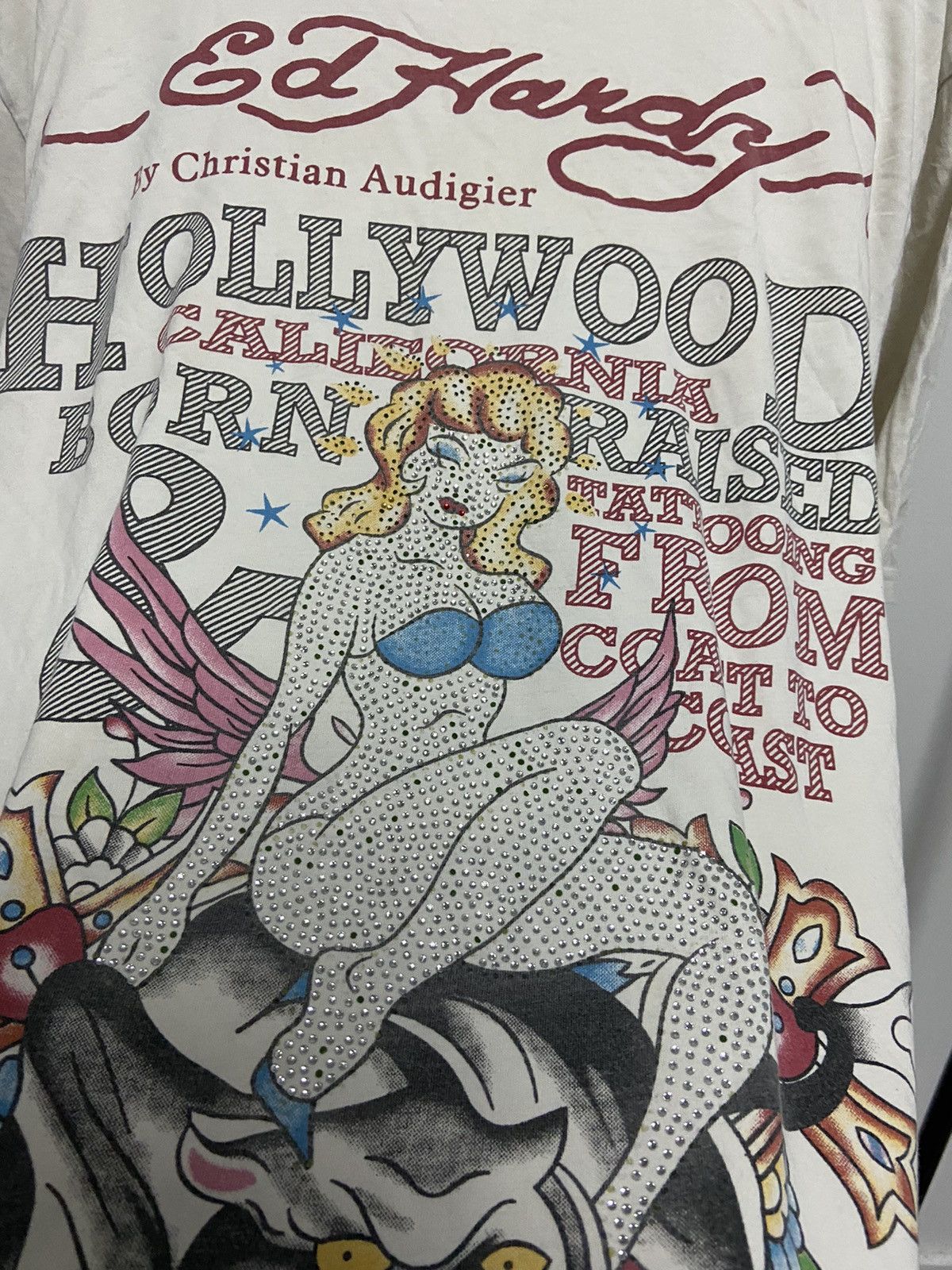 Ed Hardy × Vintage Ed Hardy t shirt girl rhinestones big print vintage tattoo Size US XL / EU 56 / 4 - 4 Thumbnail