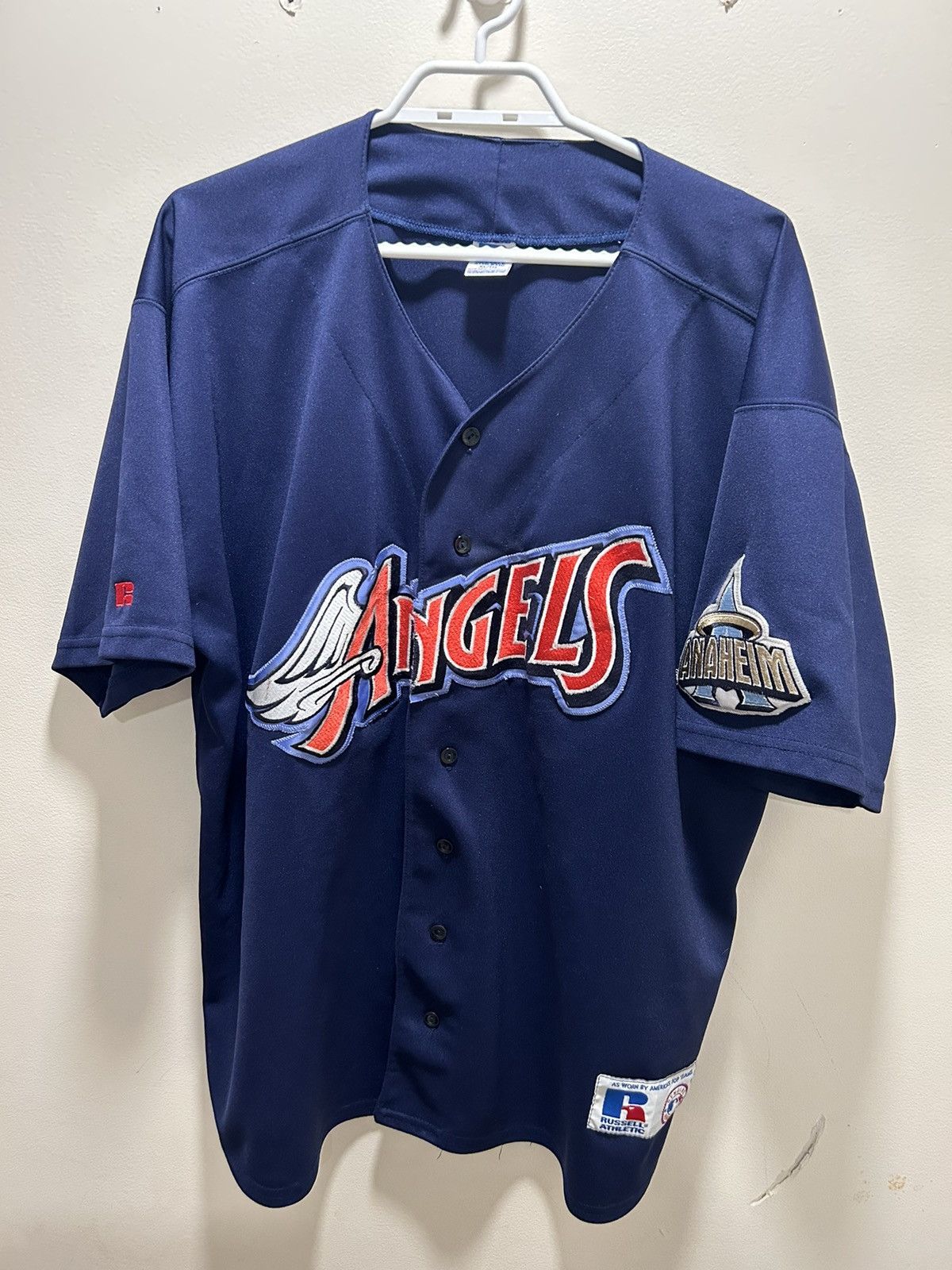 Image of Vintage Los Angeles Angels Russell Mlb Jersey 1998-2001 in Navy, Men's (Size XL)