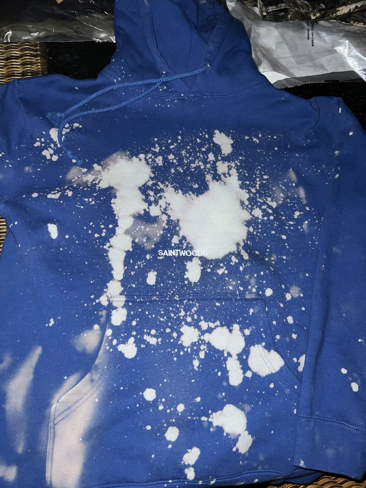 image of Saintwoods Bleach Cotton-Blend Hoodie With Acid Logo in Blue, Men's (Size Medium)