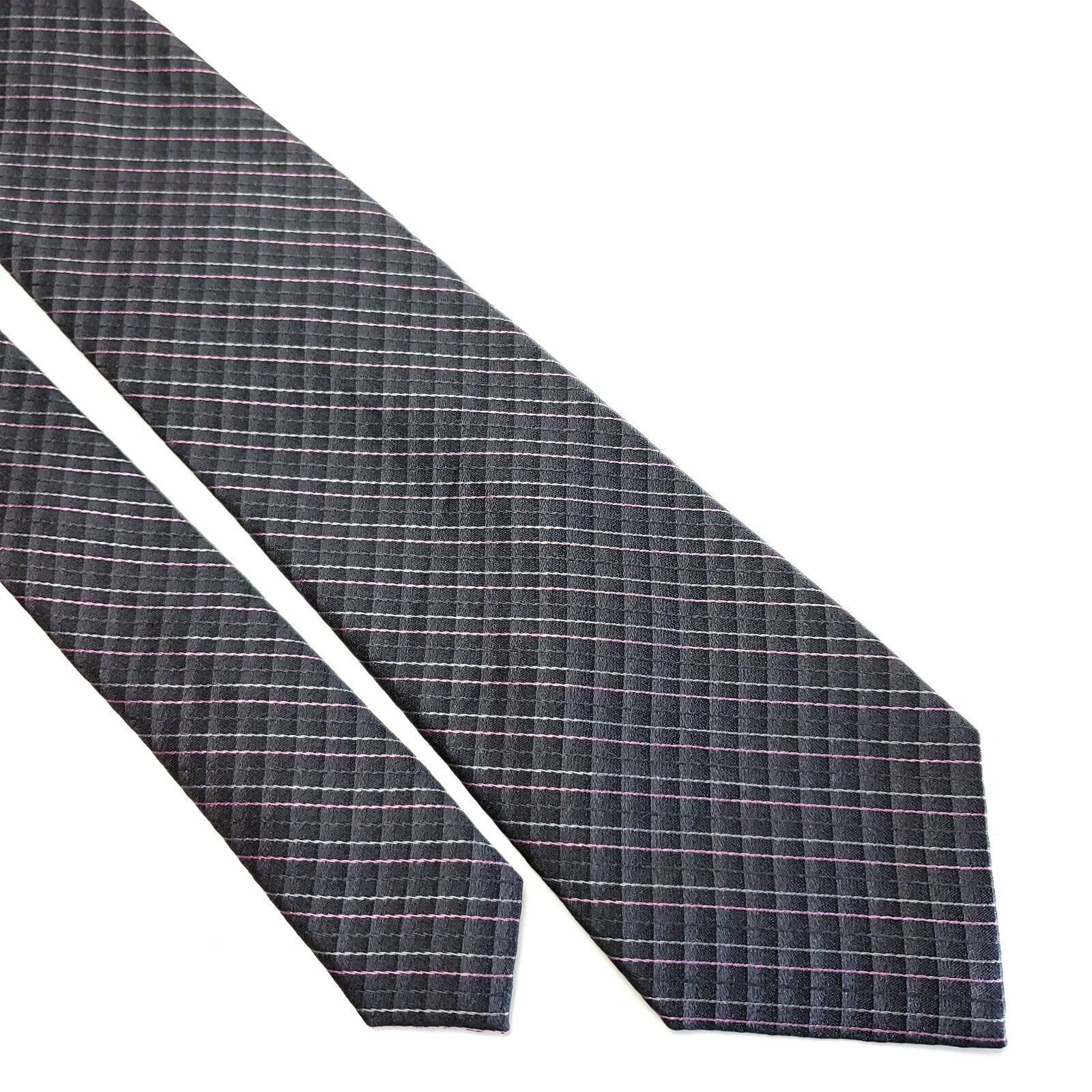 Perry Ellis Perry Ellis Portfolio Gray Purple Striped Woven Silk Tie Size ONE SIZE - 1 Thumbnail