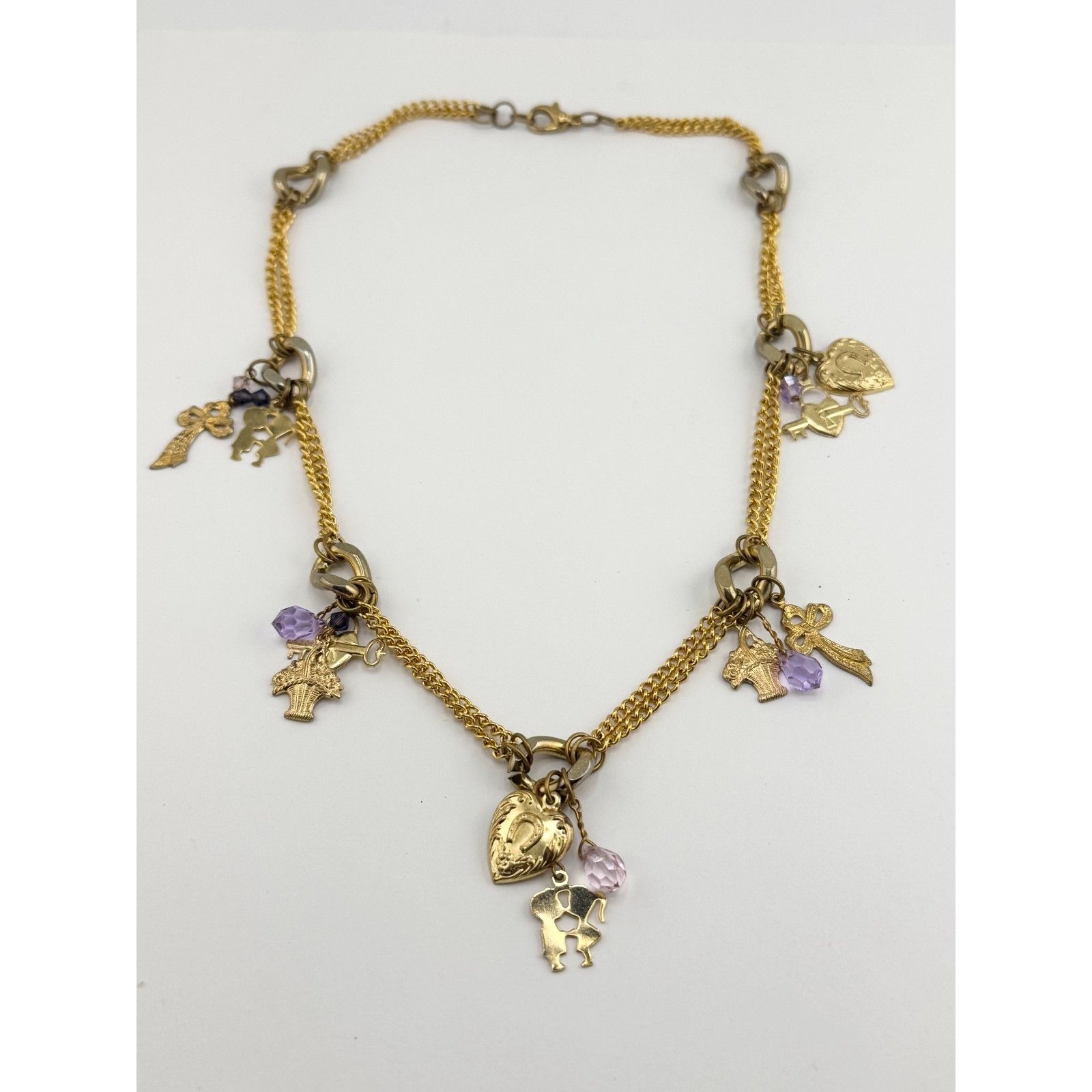 Vintage Vintage crystal charm necklace hearts, keys, bows, Flowers, Size ONE SIZE - 4 Thumbnail
