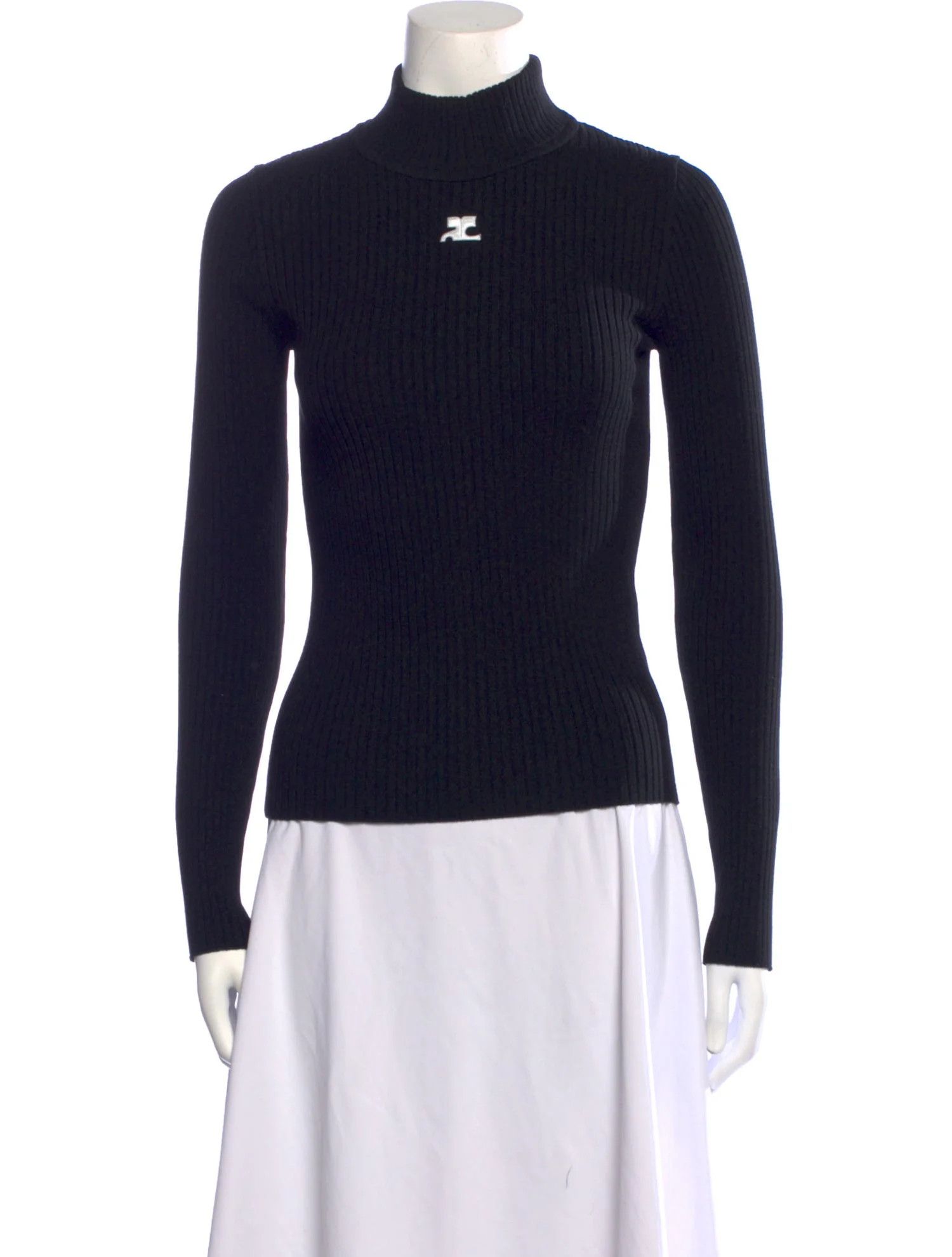 Courreges o1mle0824 Logo Embroidered Ribbed-Knit Jumper in Black Size L / US 10 / IT 46 - 1 Thumbnail