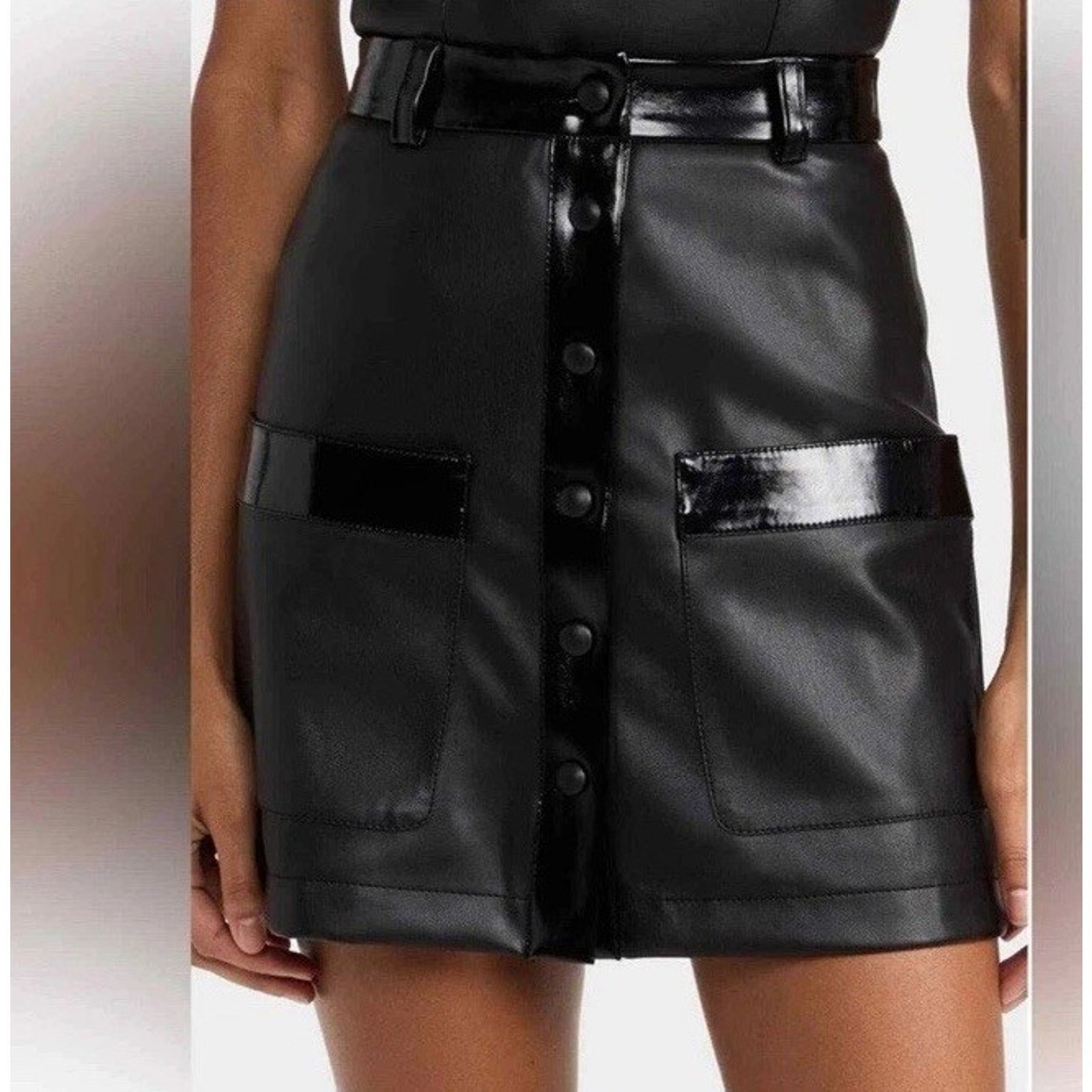 Staud STAUD Paper faux leather mini skirt two tone black patent Size 28" / US 6 / IT 42 - 2 Thumbnail