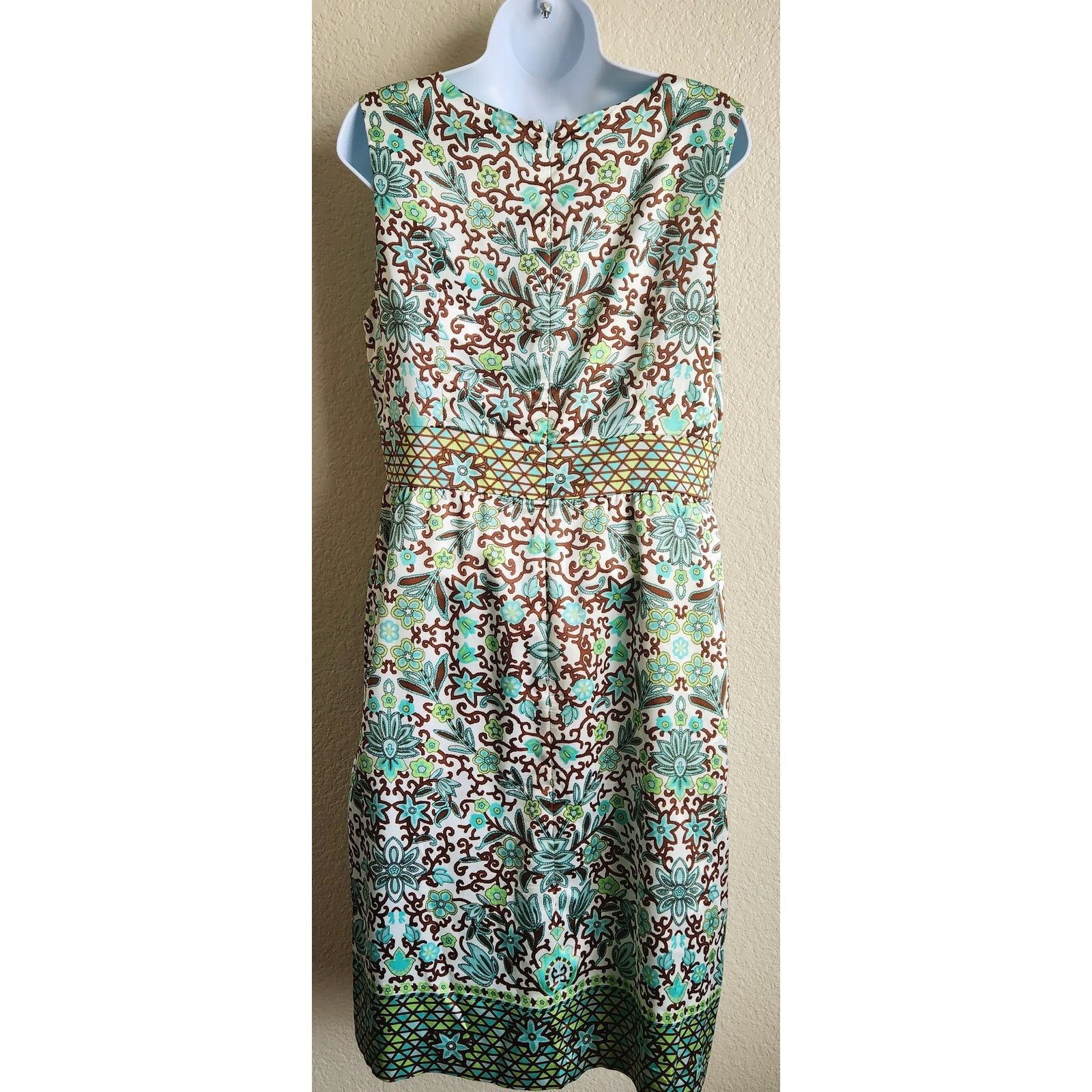 Other Rafael Teal Brown Floral Print Sleeveless Sheath Dress 10 Size L / US 10 / IT 46 - 2 Thumbnail
