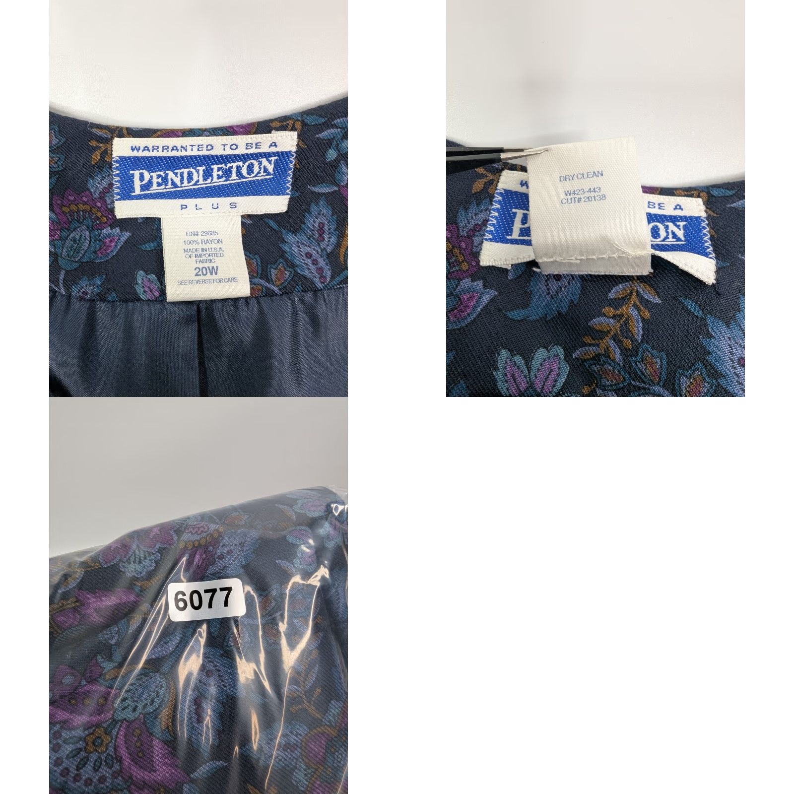 Pendleton VINTAGE Pendleton Plus Women's 20W Navy Floral Button Blouse V-Neck Shirt Rayon Size 3XL / US 20-22 - 8 Thumbnail