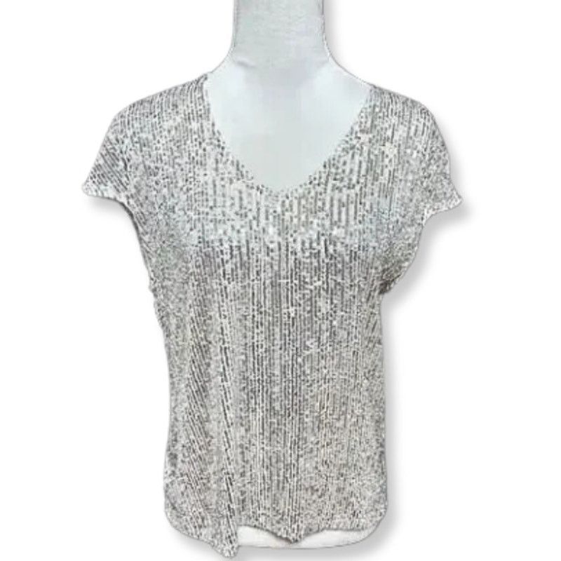 Vince Camuto Vince Camuto Sequin Blouse V Neck Metallic Silver Womens NWT Size S / US 4 / IT 40 - 2 Thumbnail