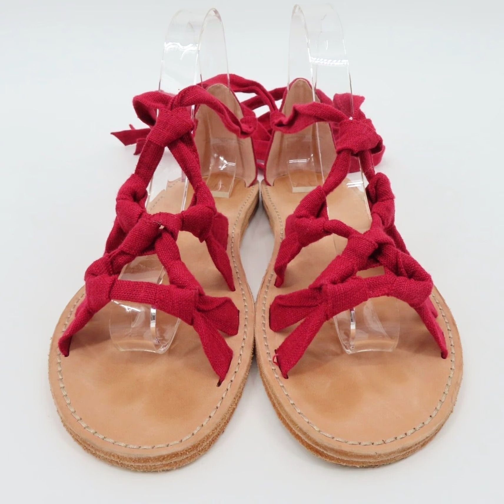 Vintage AD & Daughters Sandal Womens 8 Gladiator Open Toe Lace Up Flat Red Bristela Shoes Size US 8 / IT 38 - 3 Thumbnail
