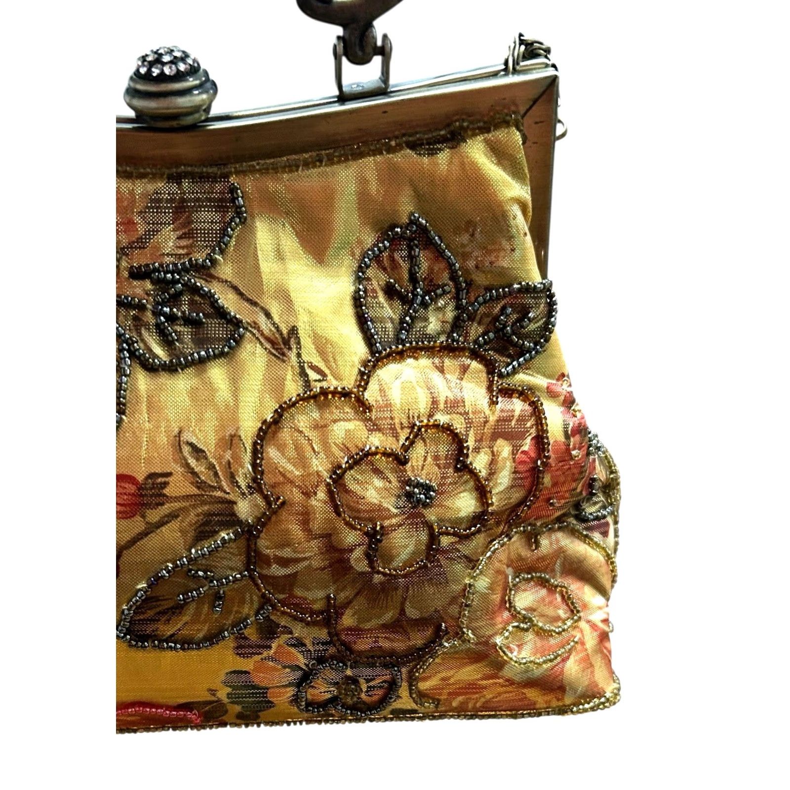 Vintage VINTAGE IN’S Beaded Metallic Floral ShoulderBag Kiss Lock Women Purse ChainStrap Gold Eveningwear Women Size ONE SIZE - 4 Thumbnail