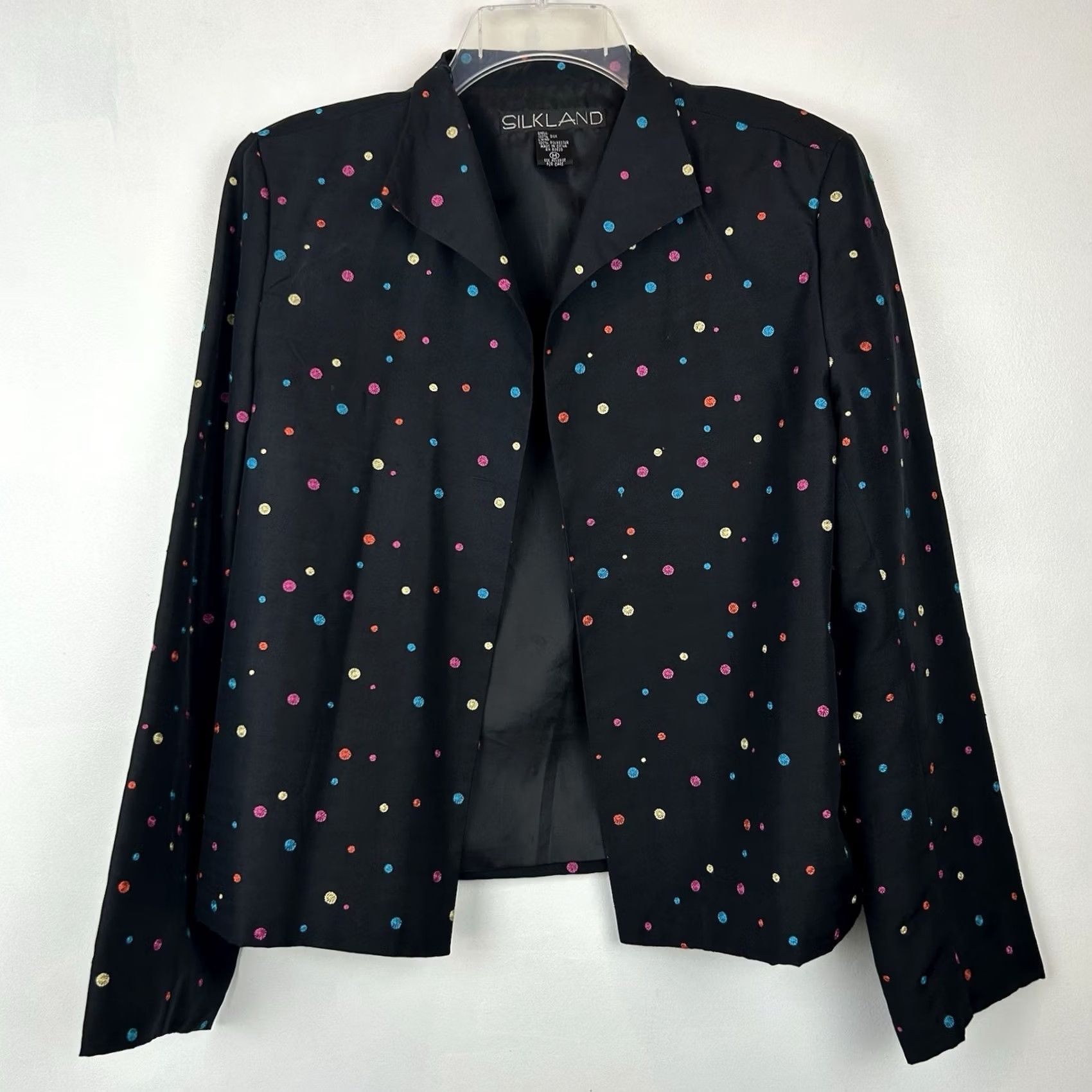 Vintage Silkland Blazer Womens M Black Silk Embroidered Polka Dot Jacket Office Size M / US 6-8 / IT 42-44 - 4 Thumbnail
