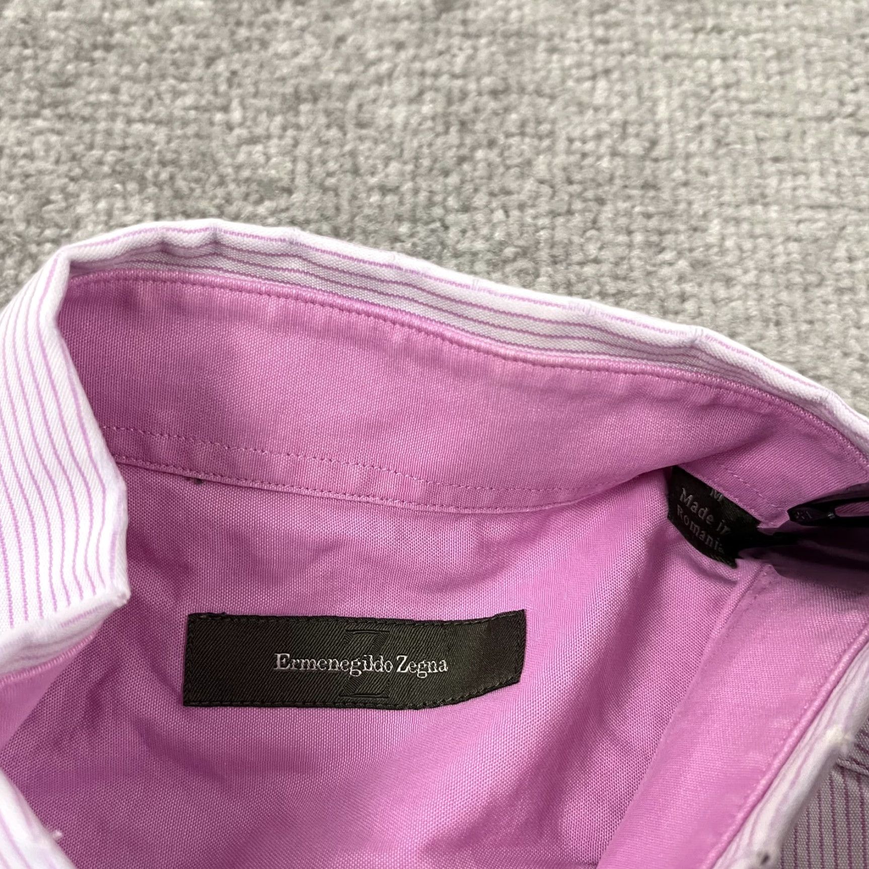 Ermenegildo Zegna Ermenegildo Zegna Dress Shirt Mens Medium White Purple Striped Button Down Long Sleeve Size 40R - 2 Thumbnail