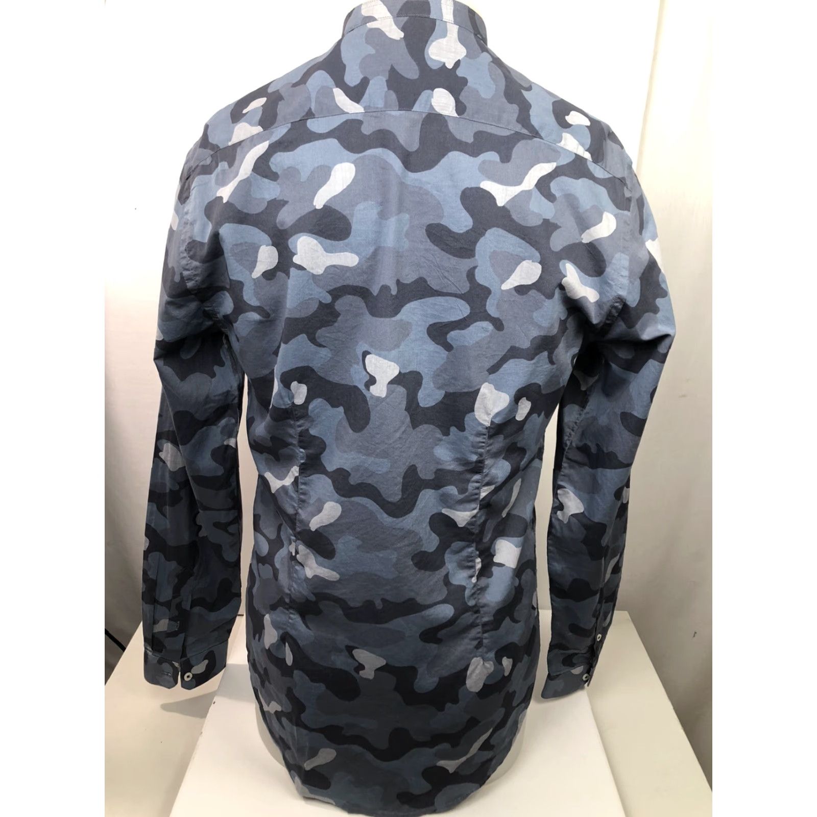 Zara ZARA MAN Camouflage Slim Fit Cotton Shirt Collarless Blue/Gray M7 Size S Size US S / EU 44-46 / 1 - 4 Thumbnail