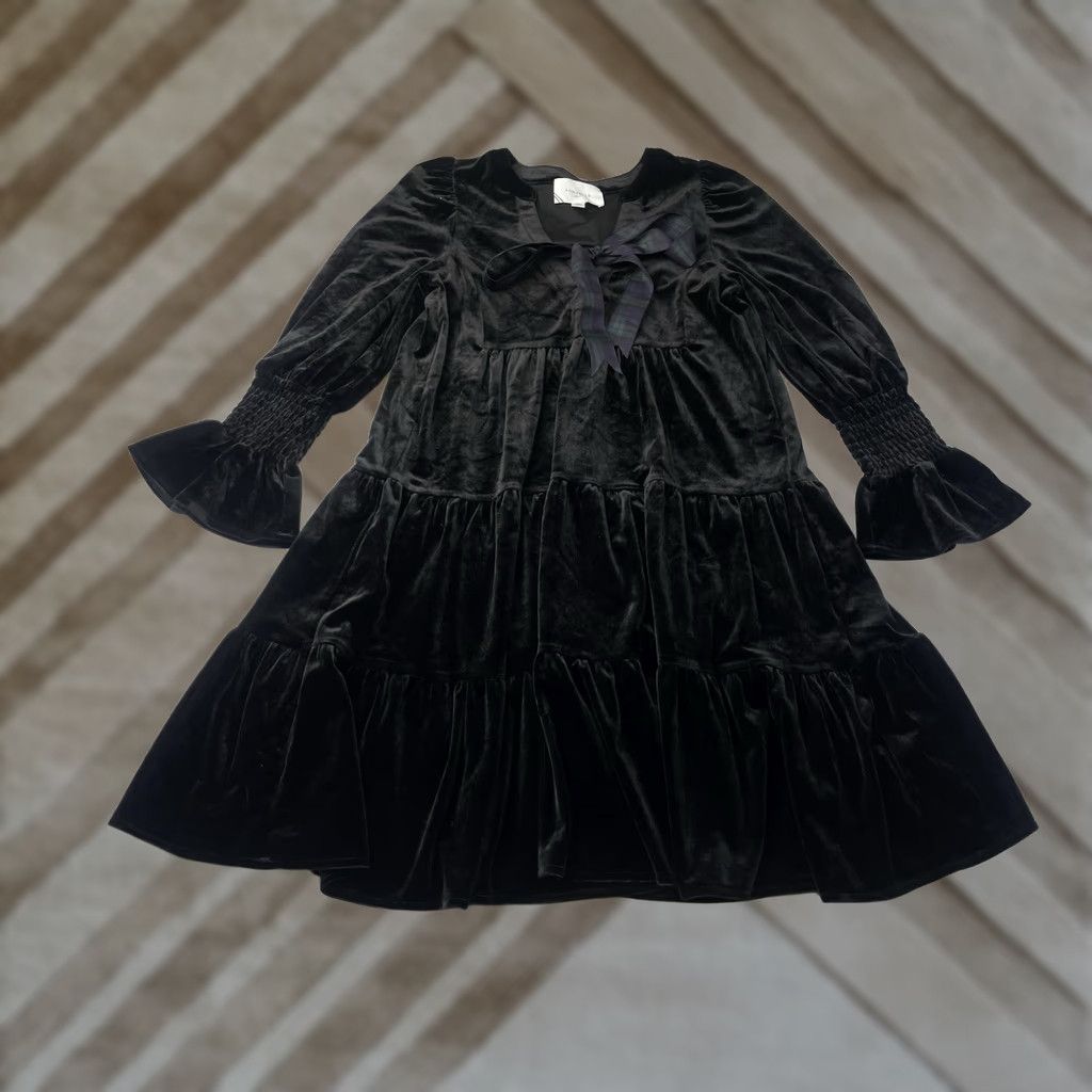 Vintage Tuckernuck Mini Dress Velvet Black XS Tartan Ruffle V-Neck Long Sleeve Pullover Short Dress Formal Women Velvet Size XS / US 0-2 / IT 36-38 - 1 Thumbnail