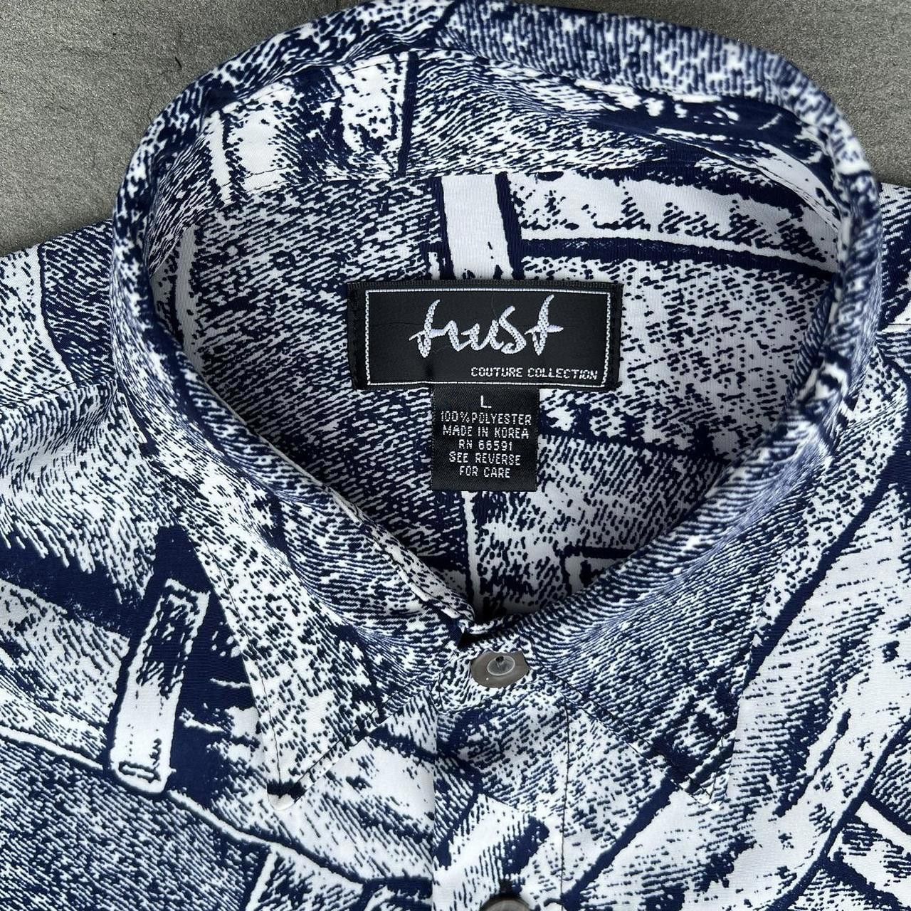 Trussardi Vintage 90s Trompe L’oeil Jeans Pattern Club Shirt Size US L / EU 52-54 / 3 - 3 Thumbnail