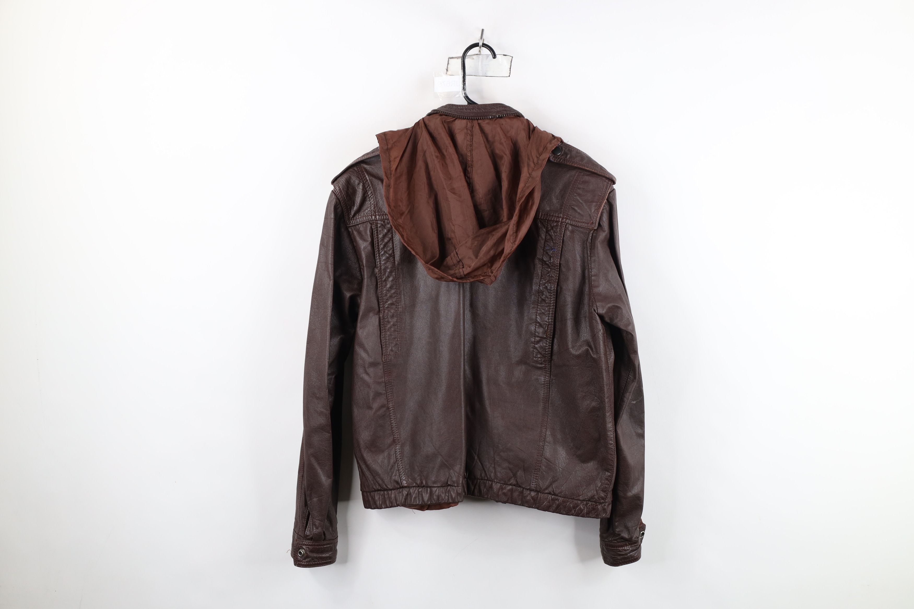 Vintage Vintage 70s Streetwear Hooded Leather Bomber Jacket Brown Size M / US 6-8 / IT 42-44 - 13 Thumbnail