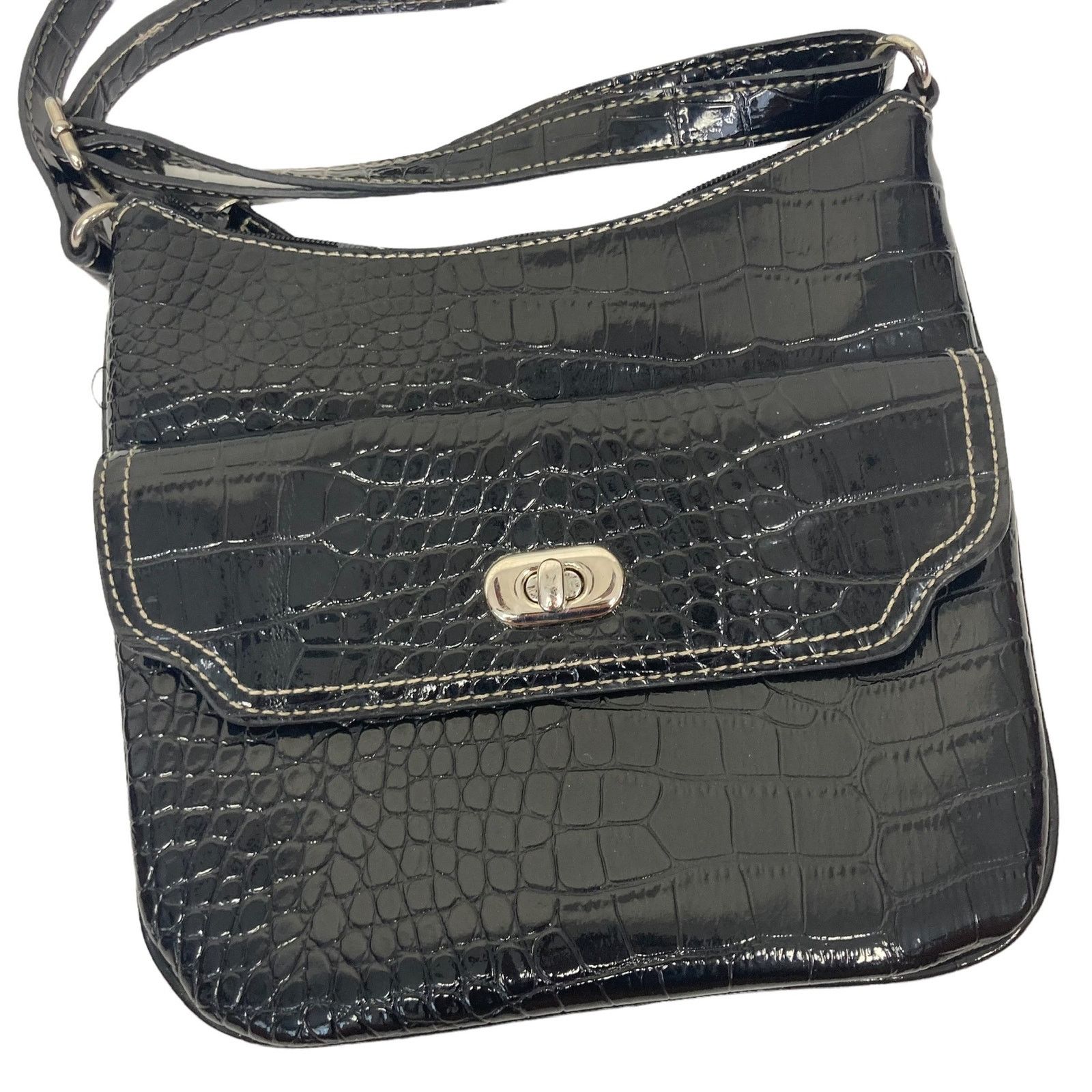 Nine West Nine West Black Patent Leather Crocodile Bag Size ONE SIZE - 2 Thumbnail
