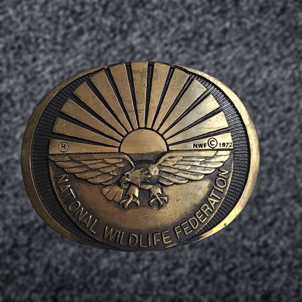 Vintage VINTAGE 1972 National Wildlife Federation Solid Brass Belt Buckle - Animal Theme - Men's - Original 1970s - Brass Size ONE SIZE - 1 Thumbnail