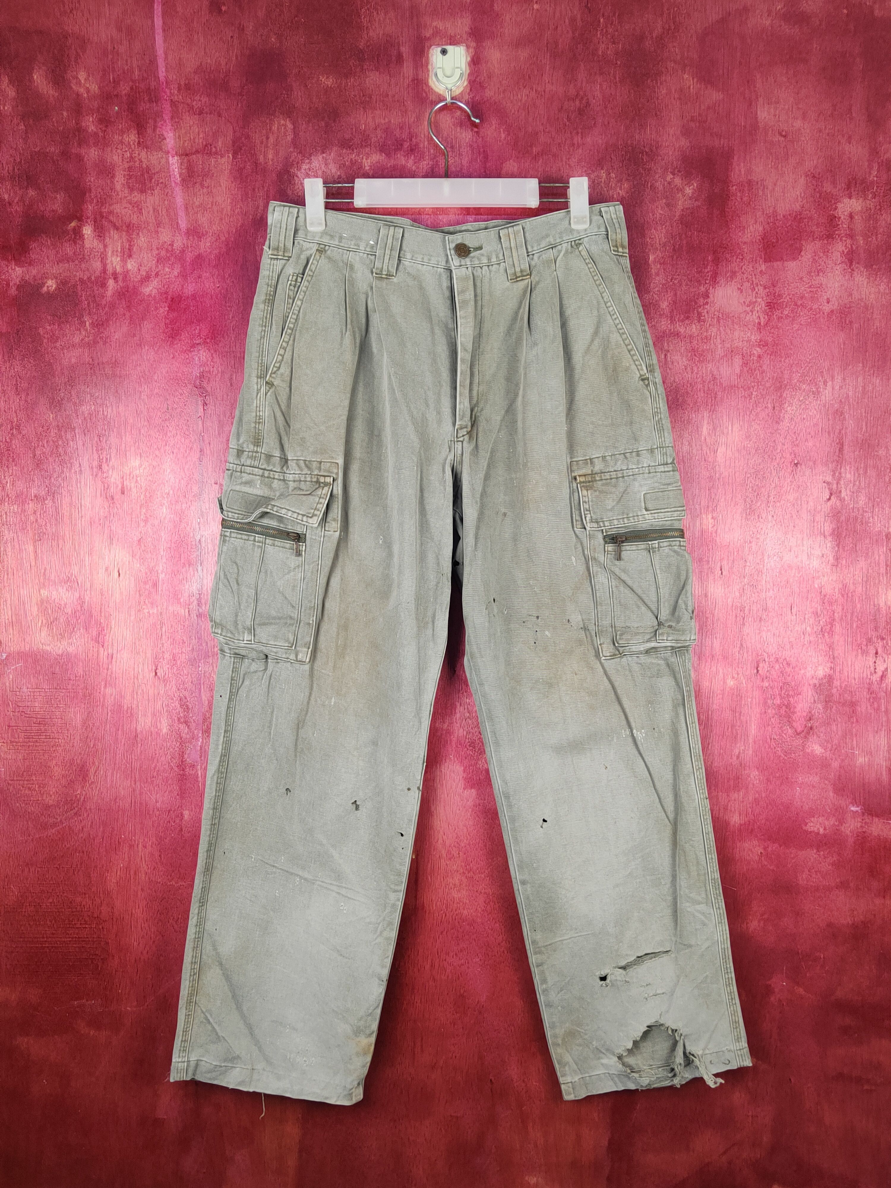 Grancisco Olive Faded ripped distressed Cargo Pants #S1868