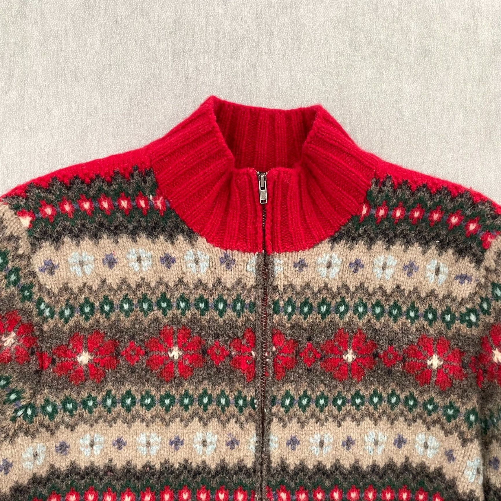 Ralph Lauren Lauren Ralph Lauren Sweater Womens P/L Red Full Zip Wool Hand Knit Fair Isle Size L / US 10 / IT 46 - 3 Thumbnail