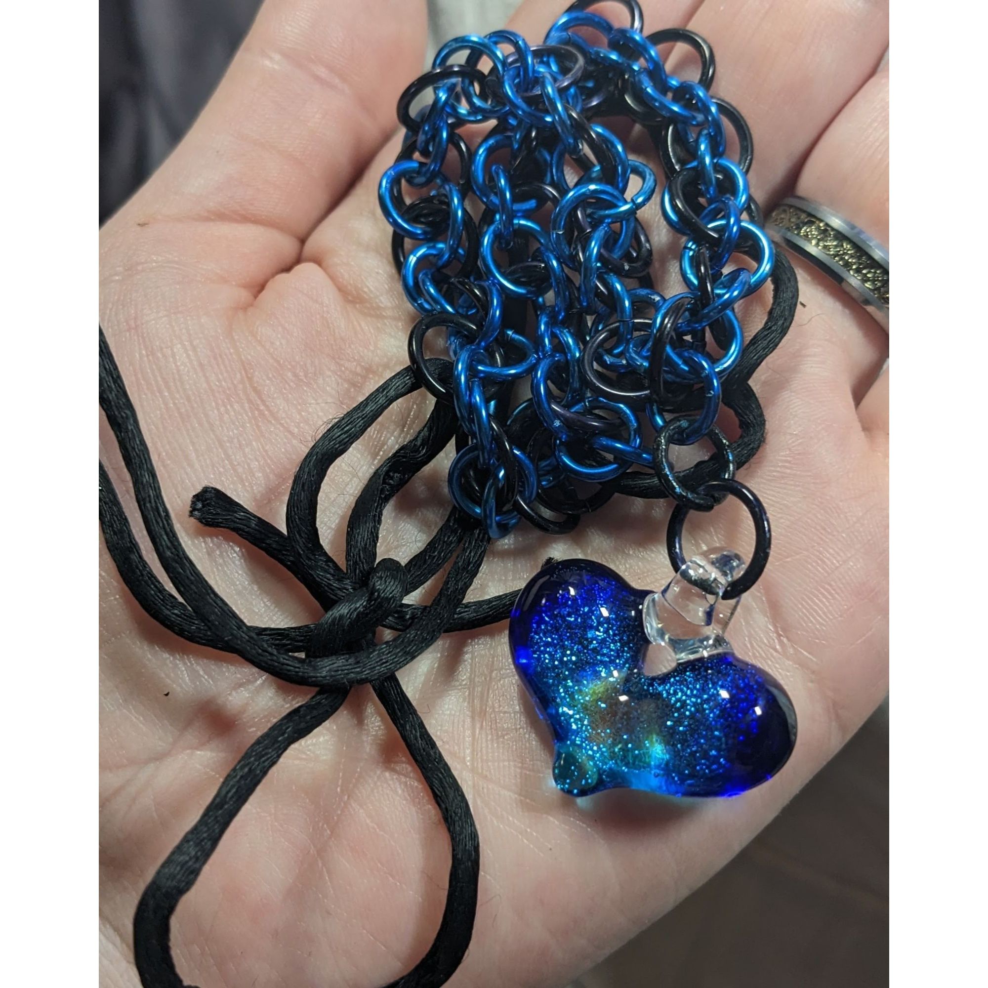 Other Handmade Whimsical Blue Heart And Chainmail Necklace Size ONE SIZE - 7 Thumbnail