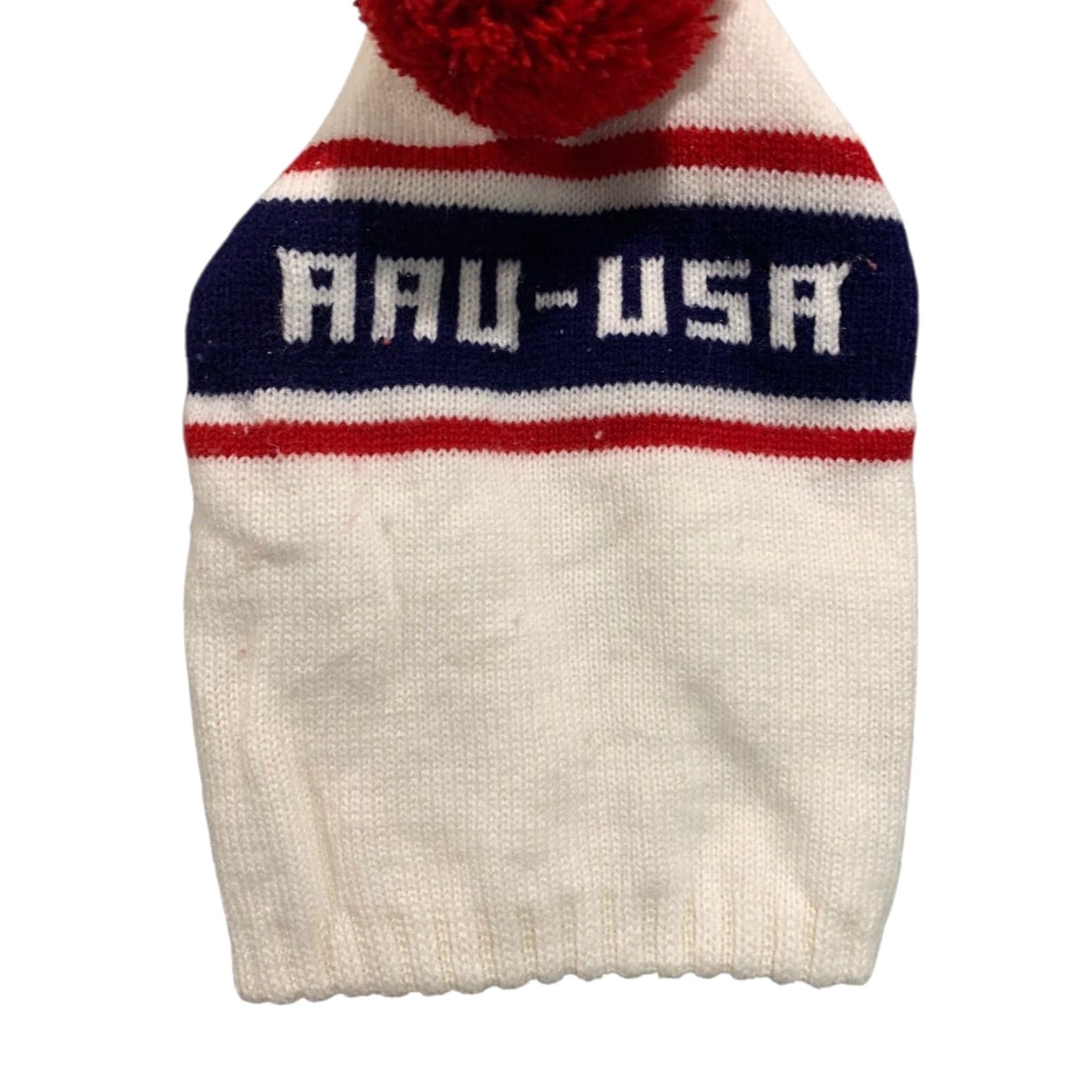 Vintage VINTAGE Ski Beanie Hat Pom Pom AAU-USA One Size Adult Unbranded White Unisex Adults Beanie Size ONE SIZE - 4 Thumbnail