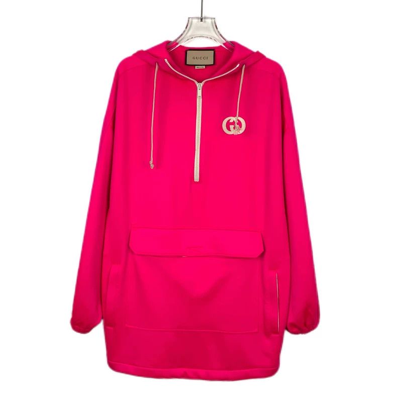 Gucci GucciPink logo embroidered hooded drawstring half-zipper lo Size US XXS / EU 40 - 1 Thumbnail