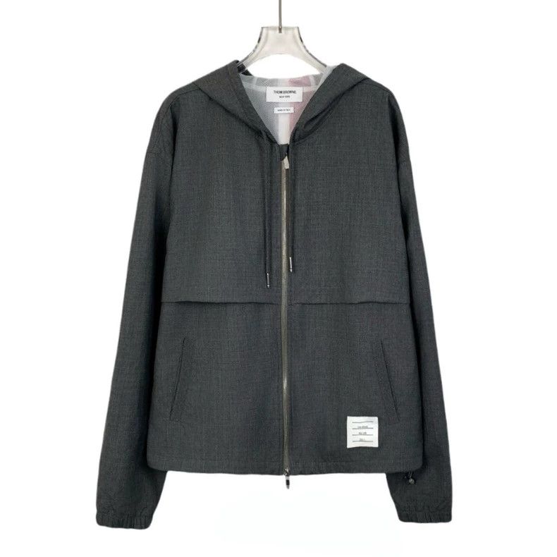 Thom Browne Gray Wool Hooded Zipper Jacket dmc
