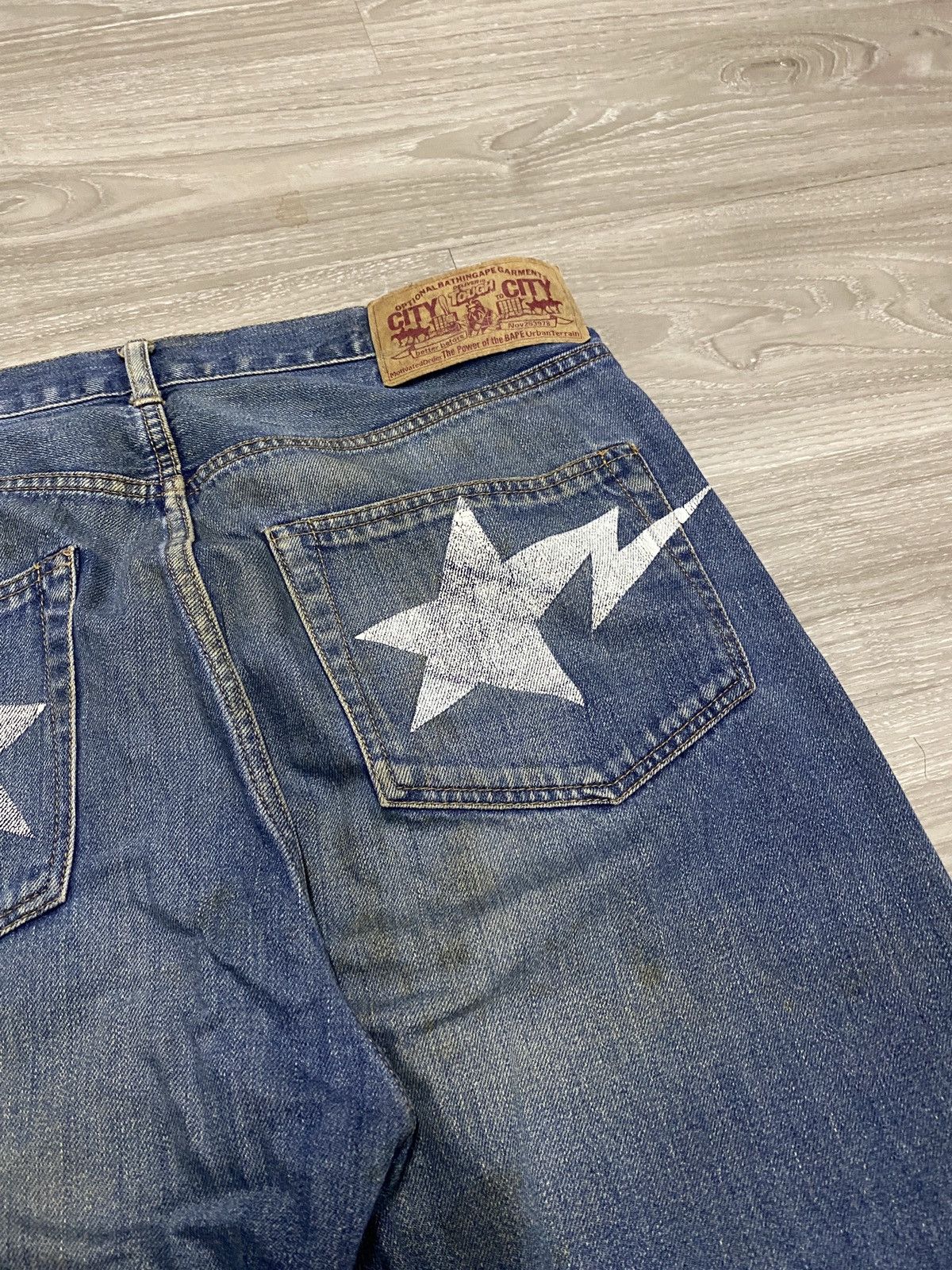 Bape FADED DISTRESSED- RARE BAPESTA STAR DENIM PANTS NIGO ERA Size US 39 - 3 Thumbnail