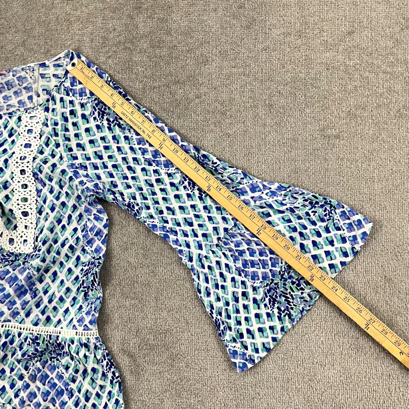 Lilly Pulitzer Lilly Pulitzer Blouse Women Medium Blue Geometric Tassel Bell Sleeve Casual Boho Size M / US 6-8 / IT 42-44 - 6 Thumbnail