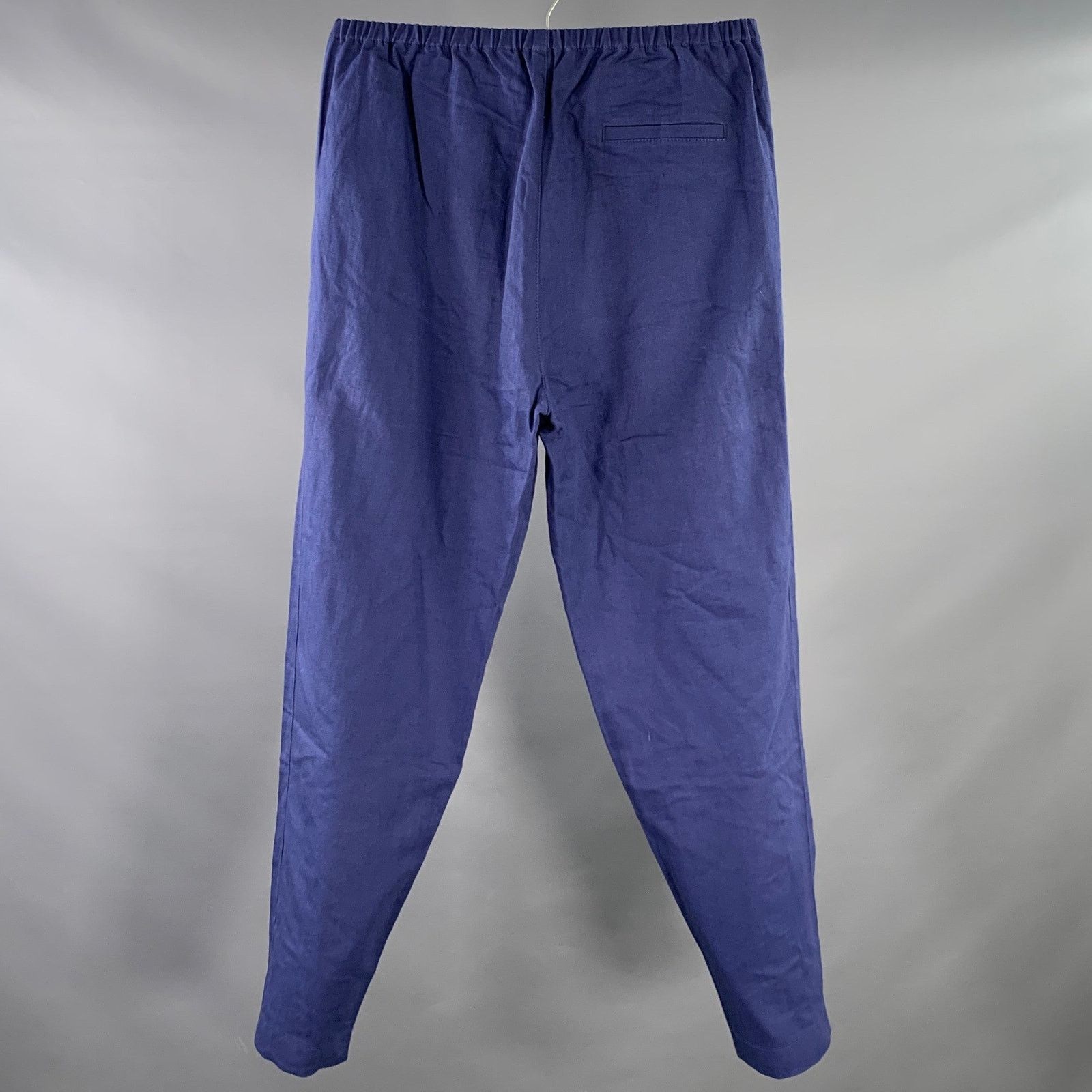 3.1 Phillip Lim Blue Cotton Linen High Waisted Drawstring Casual Pants Size US 26 / EU 42 - 3 Thumbnail