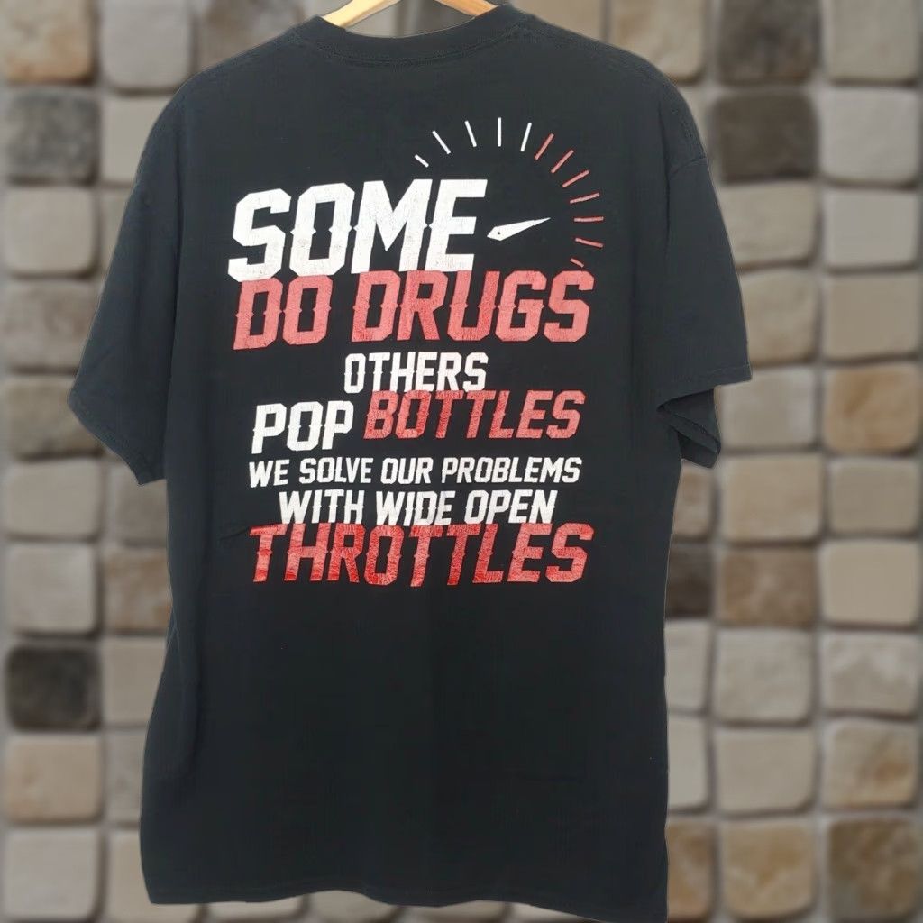 Gildan Drags Not Drugs Shirt XL Black Distressed Drag Racing Throttle Not Bottles Sober Shirt Size US XL / EU 56 / 4 - 1 Thumbnail