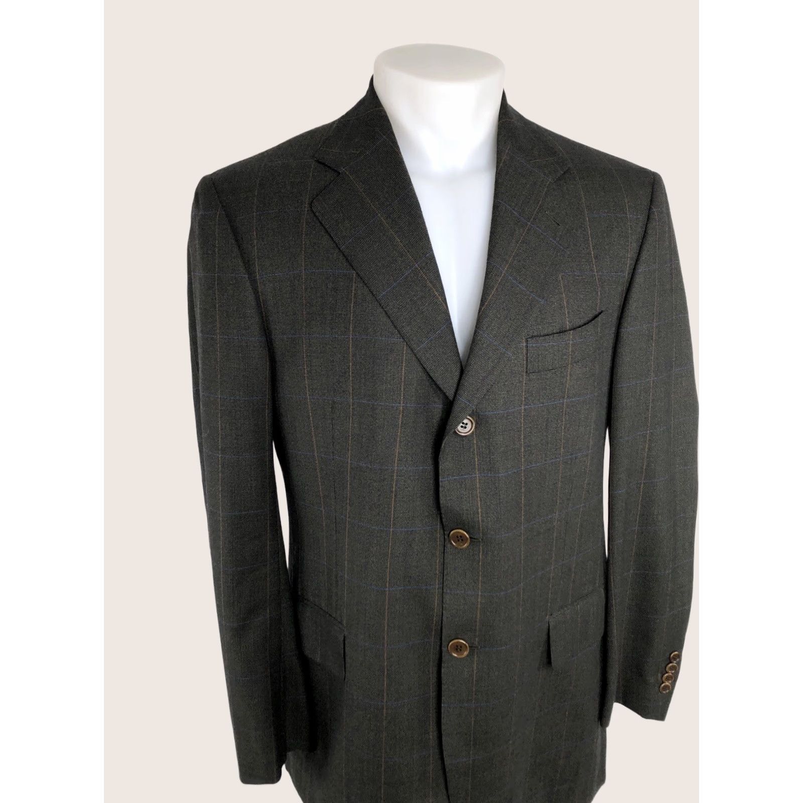 Vintage LUCIANO BARBERA Blazer Mens US 42 Wool / Cashmere 3 Button Brown / Orange / Blue" Size 42R - 1 Thumbnail