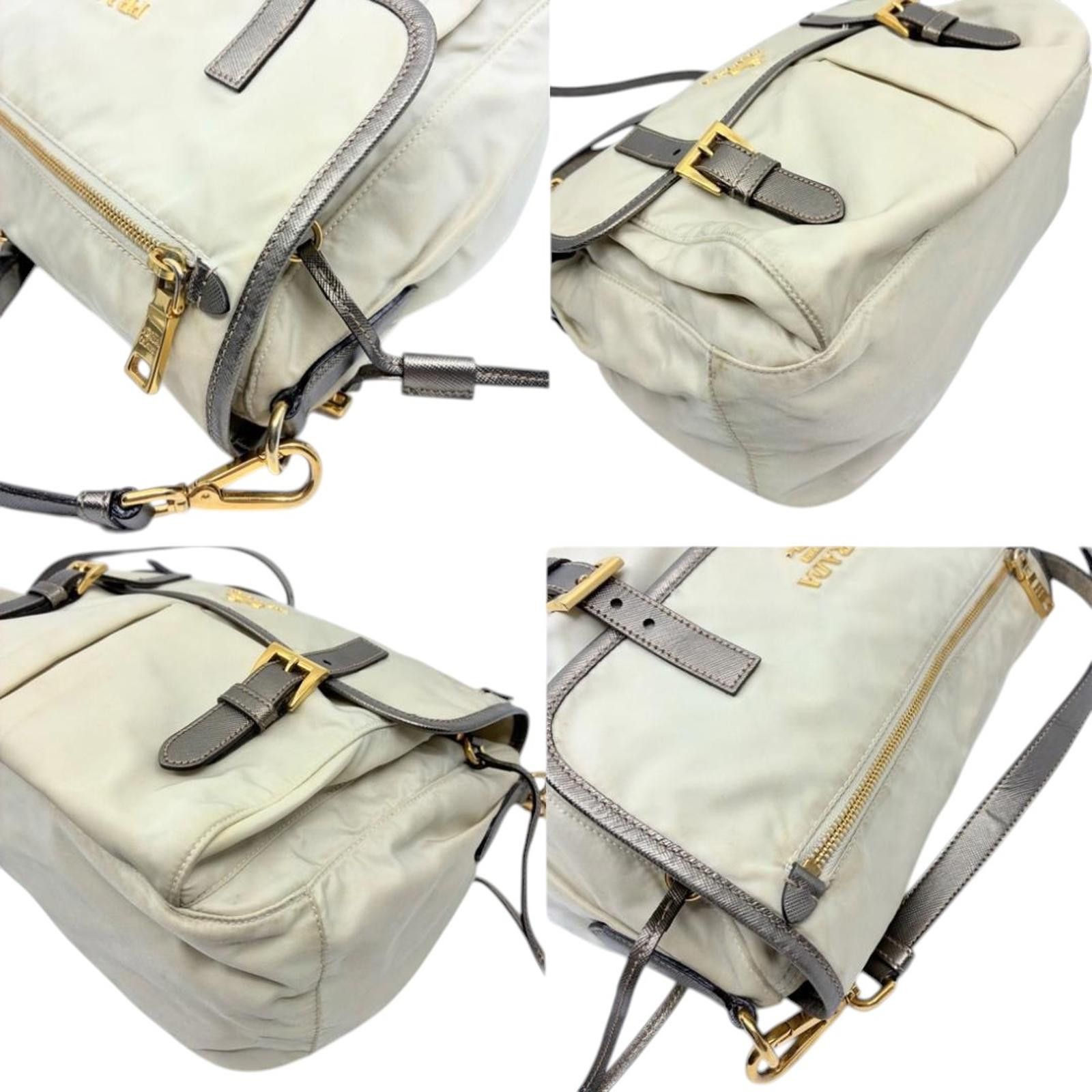 Prada Prada - Cream Nylon Crossbody Bag with Leather Trim Size ONE SIZE - 4 Thumbnail