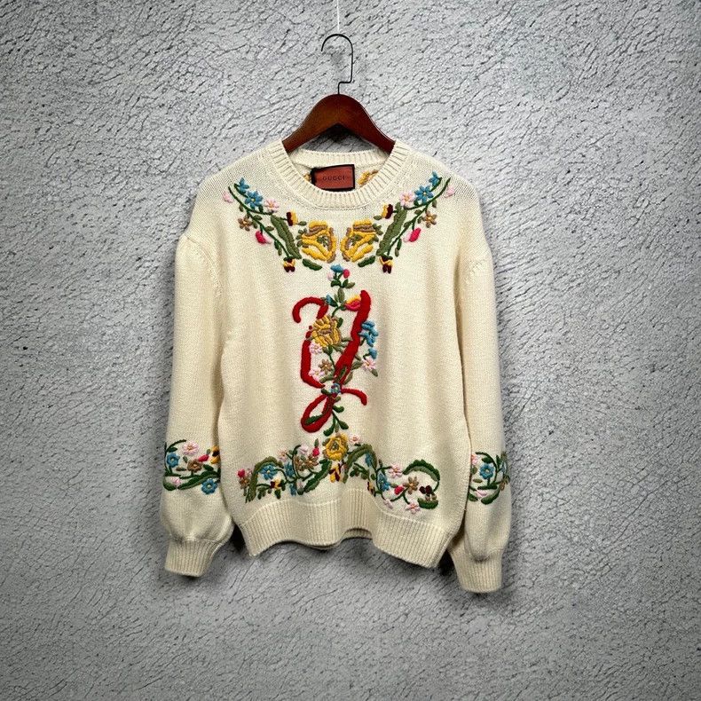 Gucci Gucci Cream Embroidered Sweater with Lantern Sleeves-dmc Size US XL / EU 56 / 4 - 1 Thumbnail