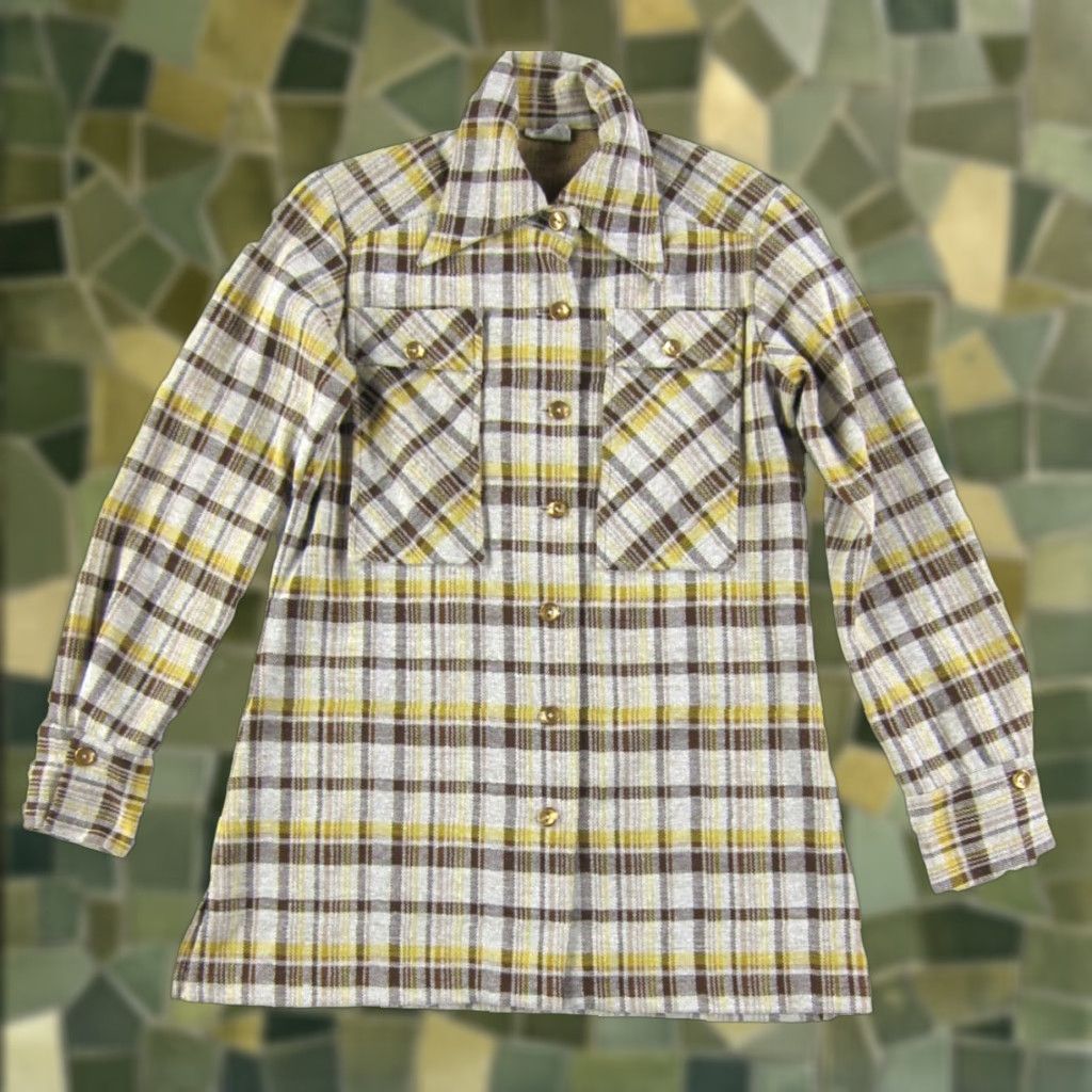 Vintage VINTAGE Paddle & Saddle Brown Yellow Plaid Button Up Long Sleeve Blouse Small Size S / US 4 / IT 40 - 1 Thumbnail