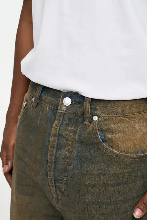 Vintage Asaoka x Chiba Oil Wax Distressed Mud Coated Brown Jeans Size US 31 - 4 Thumbnail