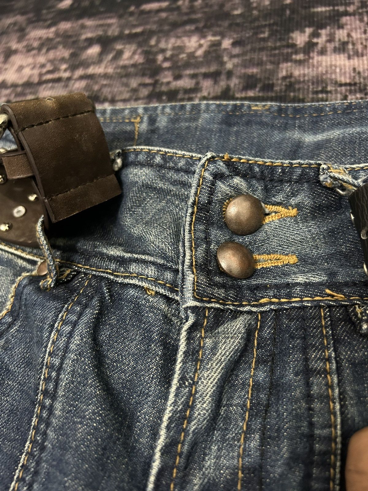 Japanese Brand 2#1 Jeans Jesus Loves You Skull Mud Wash Jeans Size US 30 / EU 46 - 11 Thumbnail