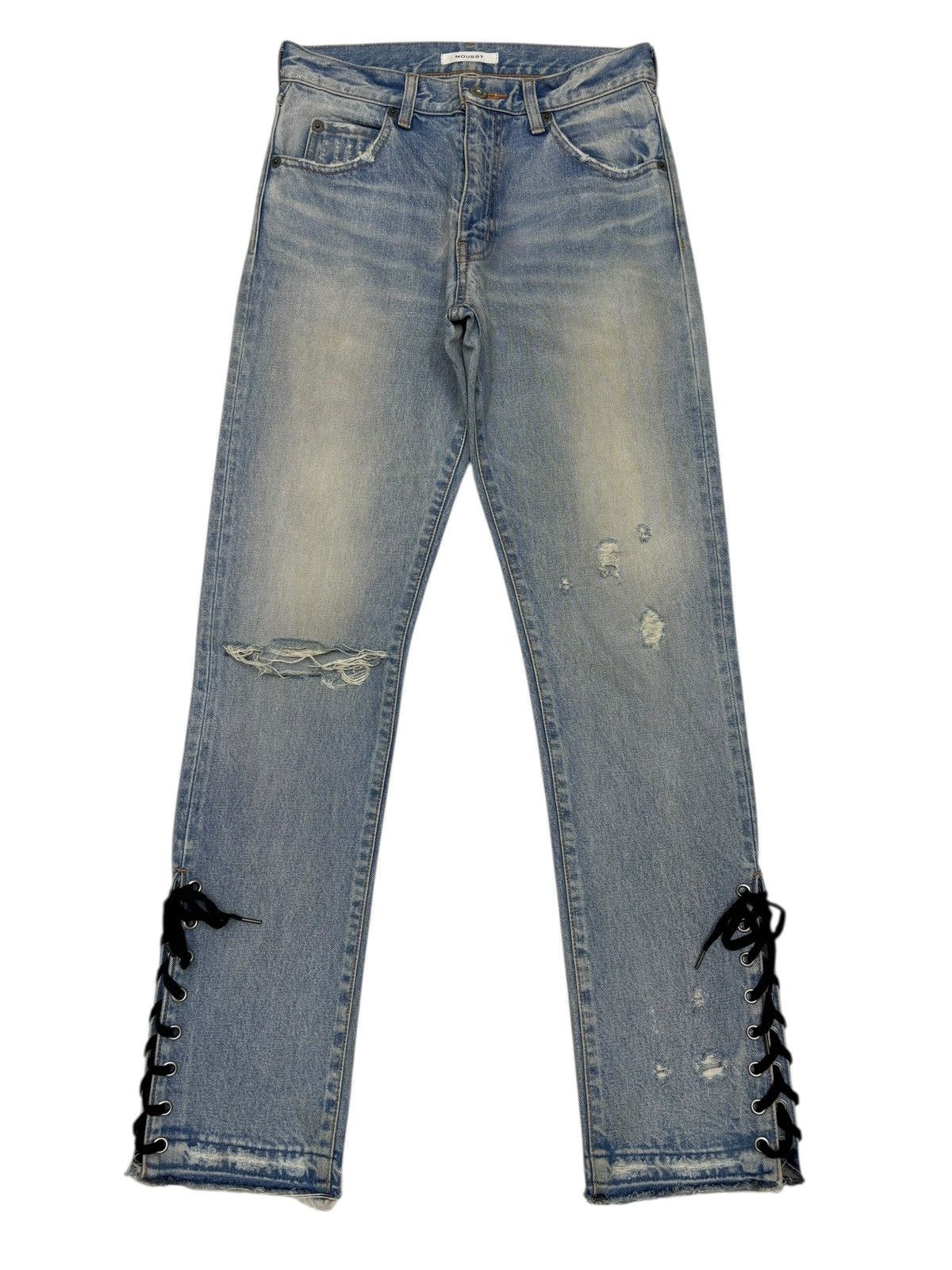 If Six Was Nine Moussy 🇯🇵 Lace Up Distressed Denim Jeans Size 28" / US 6 / IT 42 - 7 Thumbnail